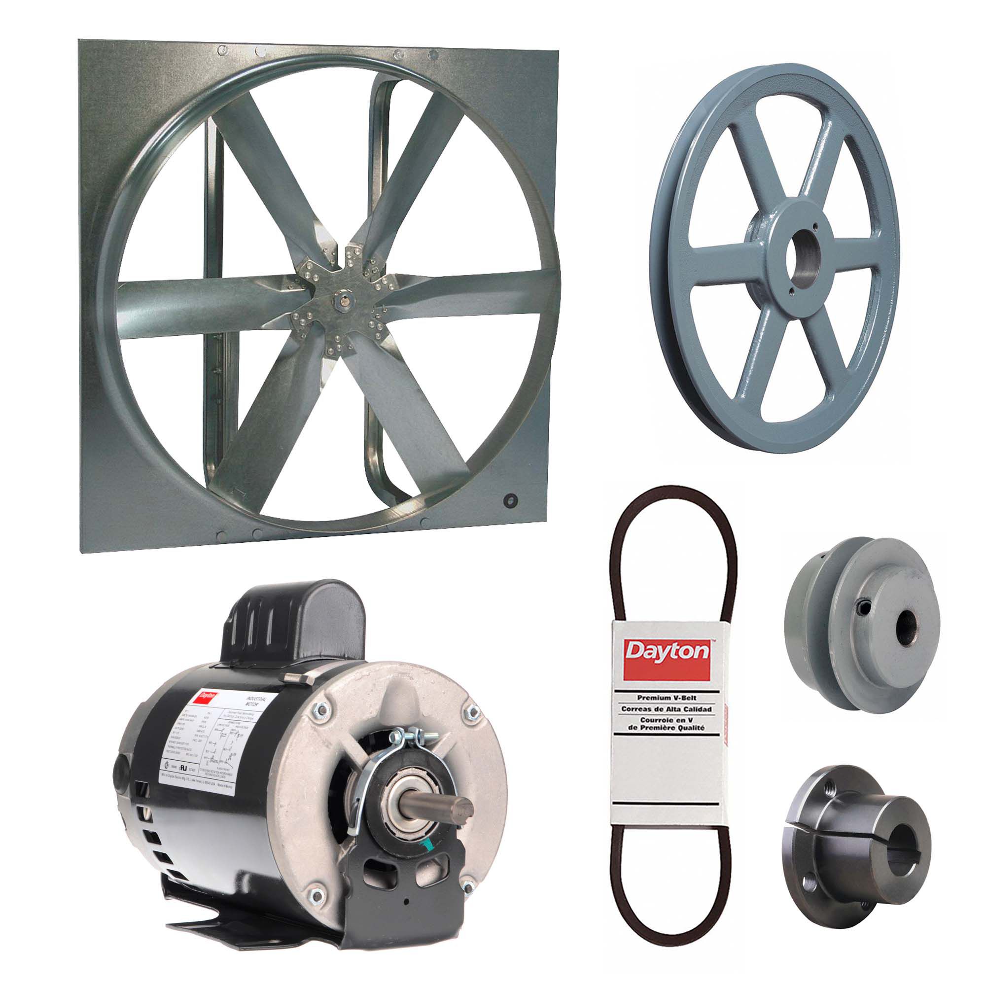 EXHAUST FAN WITH DRIVE PACKAGE, BELT DRIVE, 48 IN BLADE, 1 HP, 21,827 CFM, 115/208-230V AC