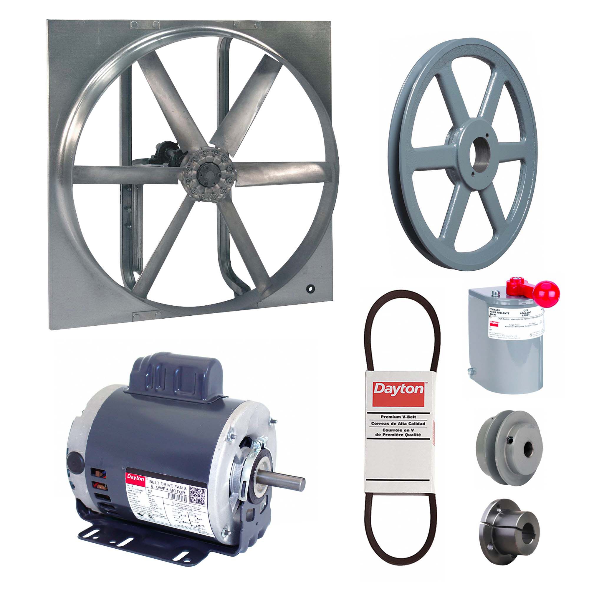 Exhaust/Supply Fan: Belt Drive, 36 in Blade, 1/2 hp, Open Dripproof, 115/208-230V AC, 1 ph