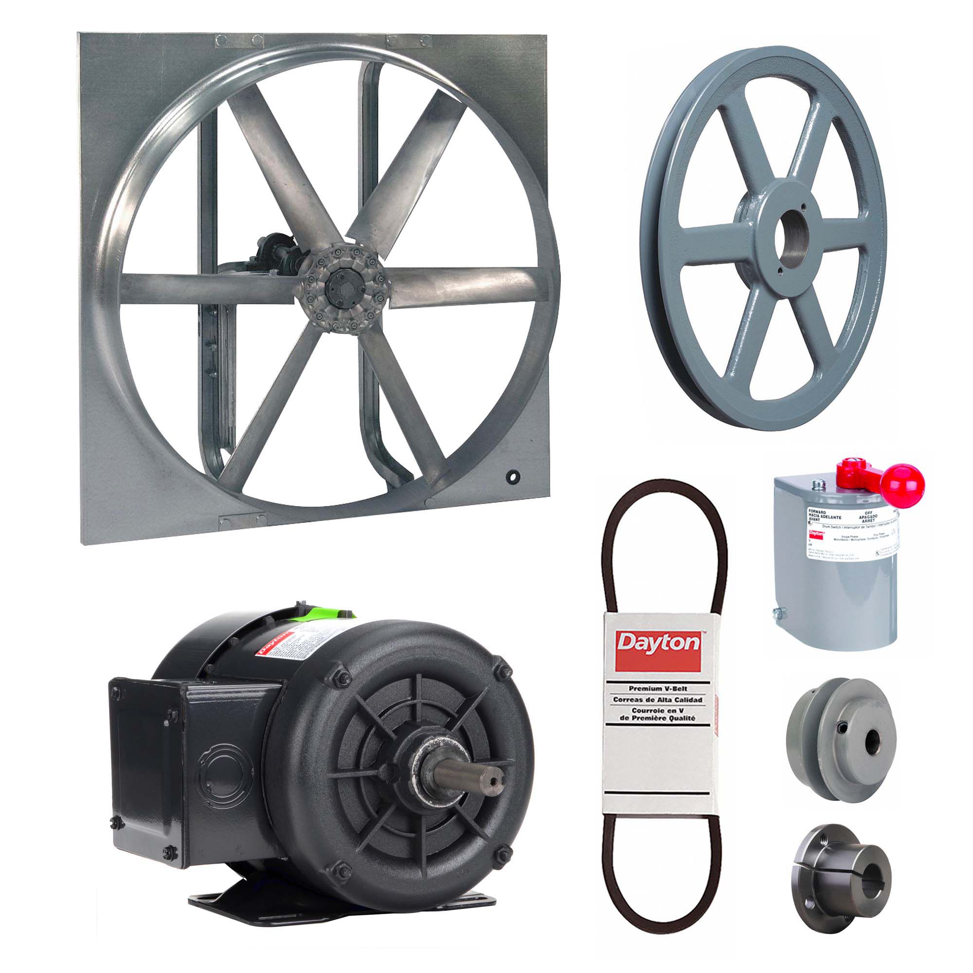Exhaust/Supply Fan: Belt Drive, 36 in Blade, 1/2 hp, Totally Enclosed, 208-230/460V AC, 3 ph