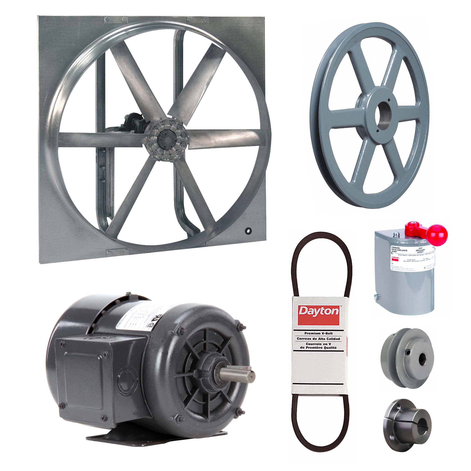 Exhaust/Supply Fan: Belt Drive, 36 in Blade, 3/4 hp, Totally Enclosed, 208-230/460V AC, 3 ph