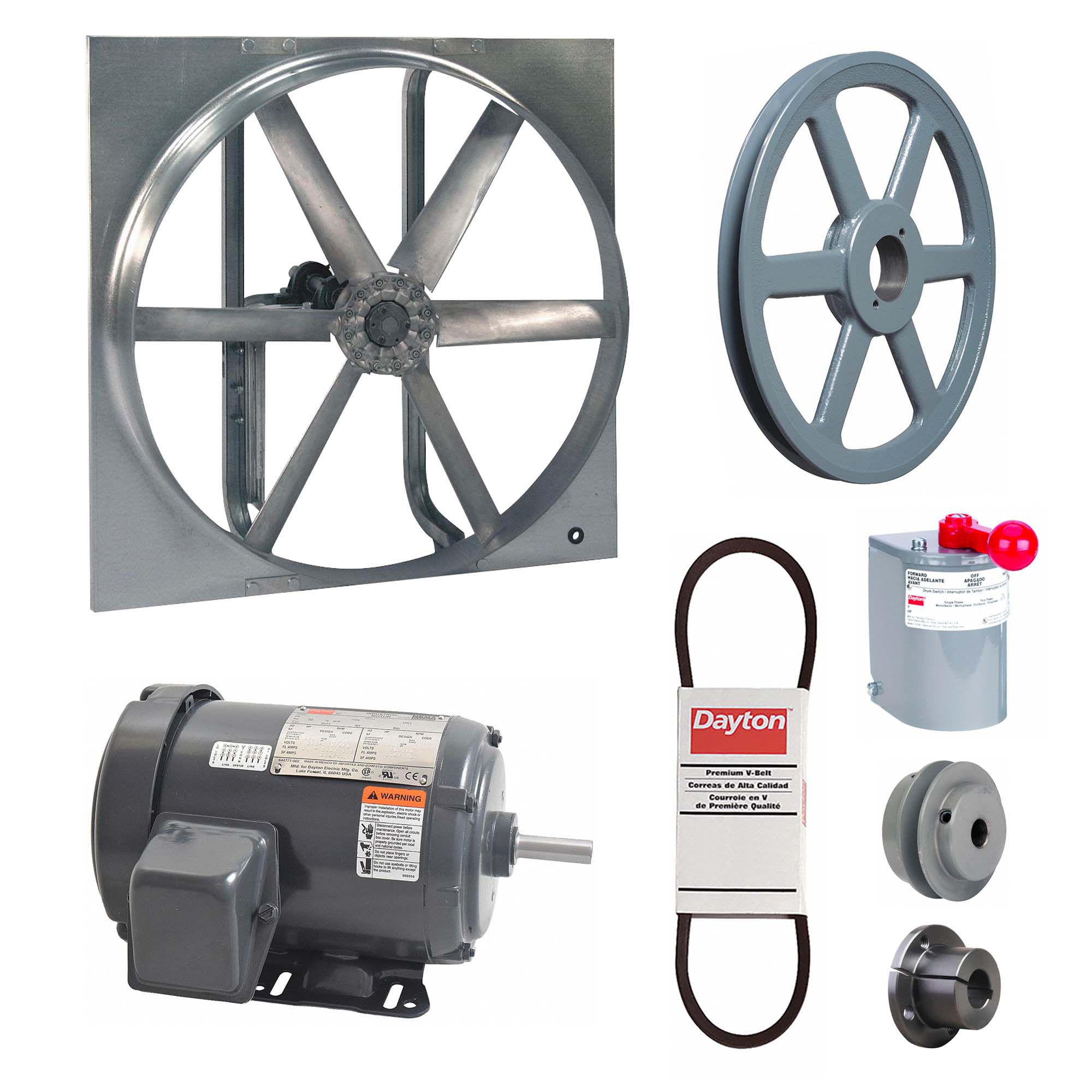 Exhaust/Supply Fan: Belt Drive, 36 in Blade, 1 hp, Totally Enclosed, 230/460V AC, 3 ph, Unassembled