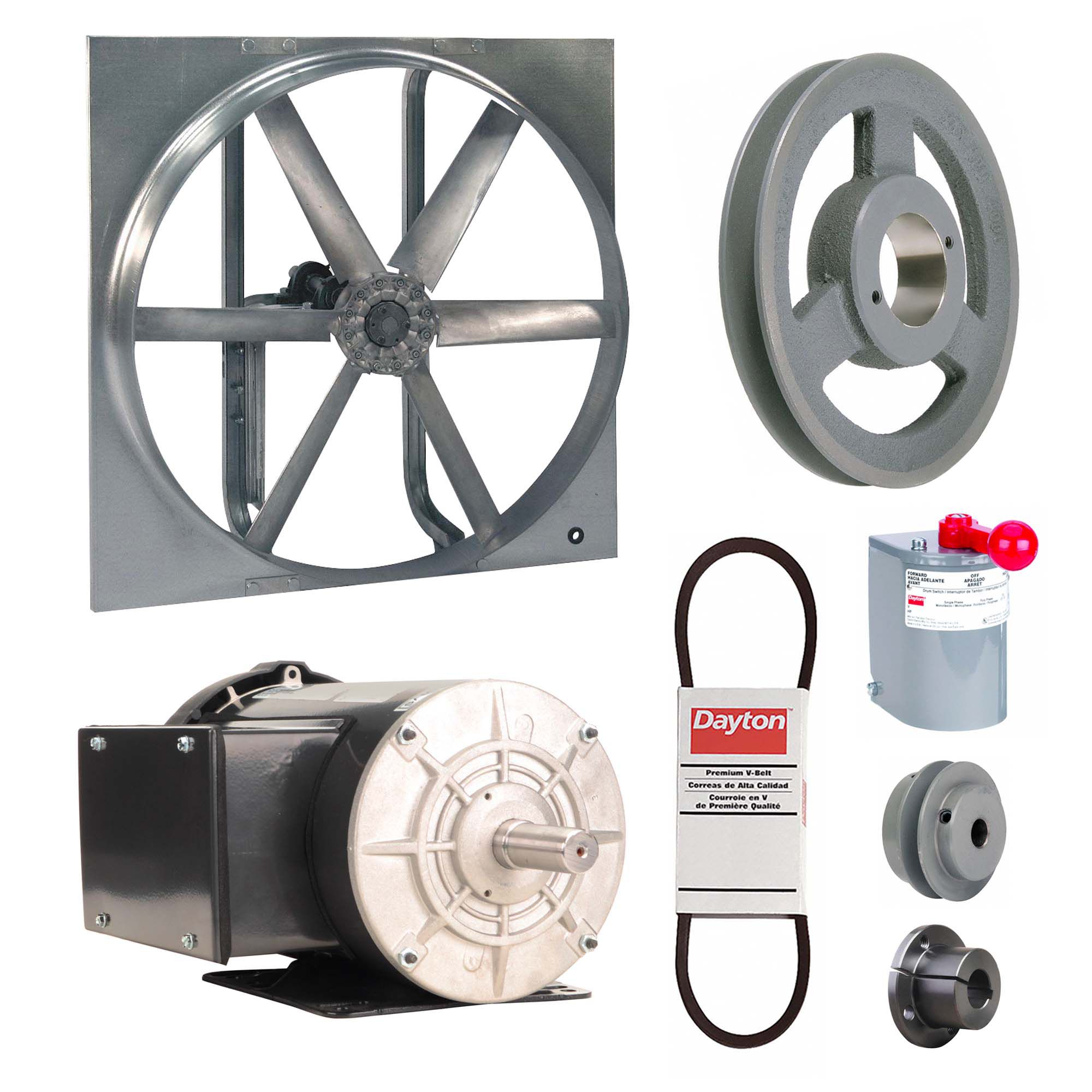 Exhaust/Supply Fan: Belt Drive, 36 in Blade, 1 1/2 hp, Totally Enclosed, 115/208-230V AC, 1 ph