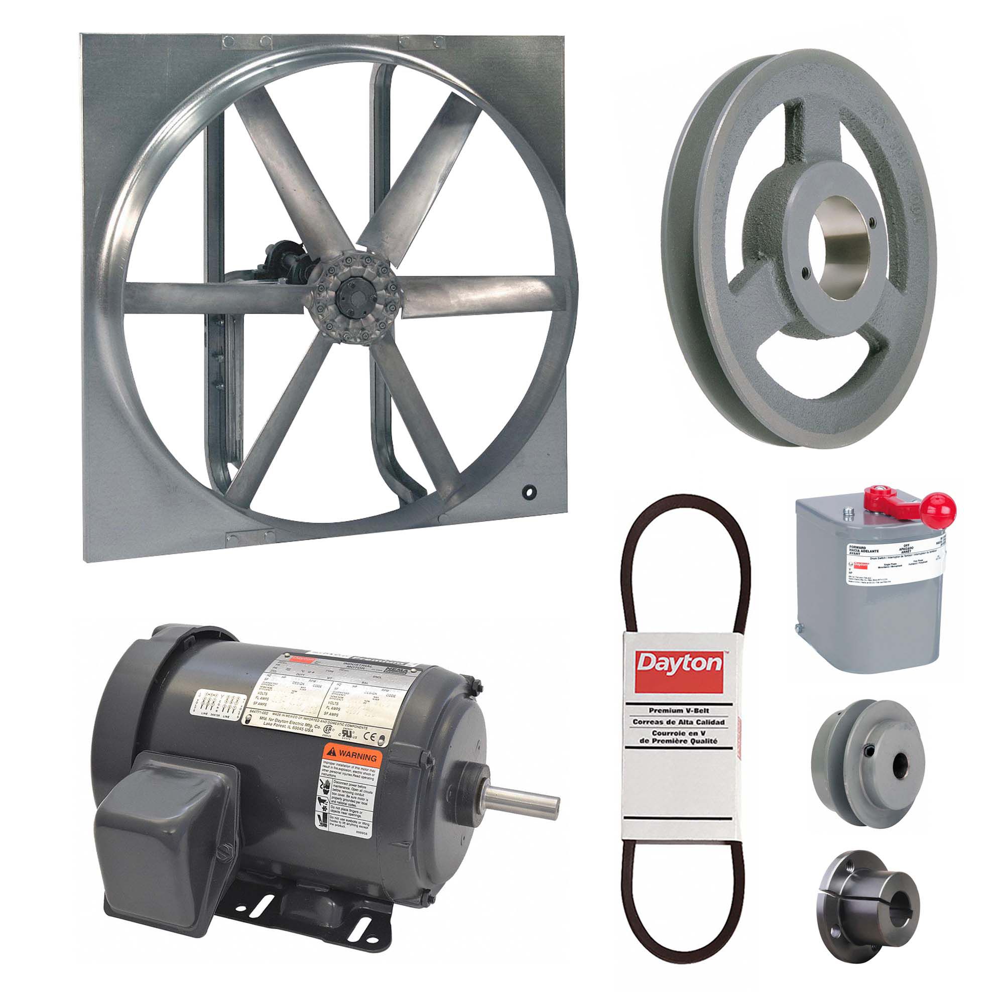Exhaust/Supply Fan: Belt Drive, 36 in Blade, 1 1/2 hp, Totally Enclosed, 208-230/460V AC, 3 ph