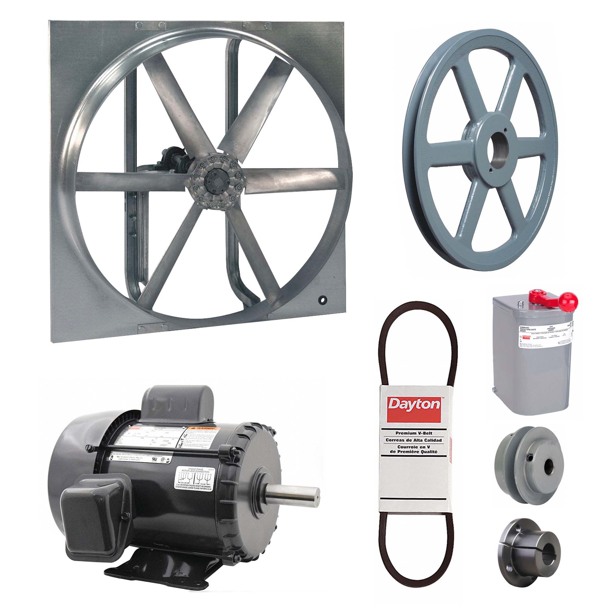 Exhaust/Supply Fan: Belt Drive, 36 in Blade, 2 hp, Totally Enclosed, 115/230V AC, 1 ph, Unassembled
