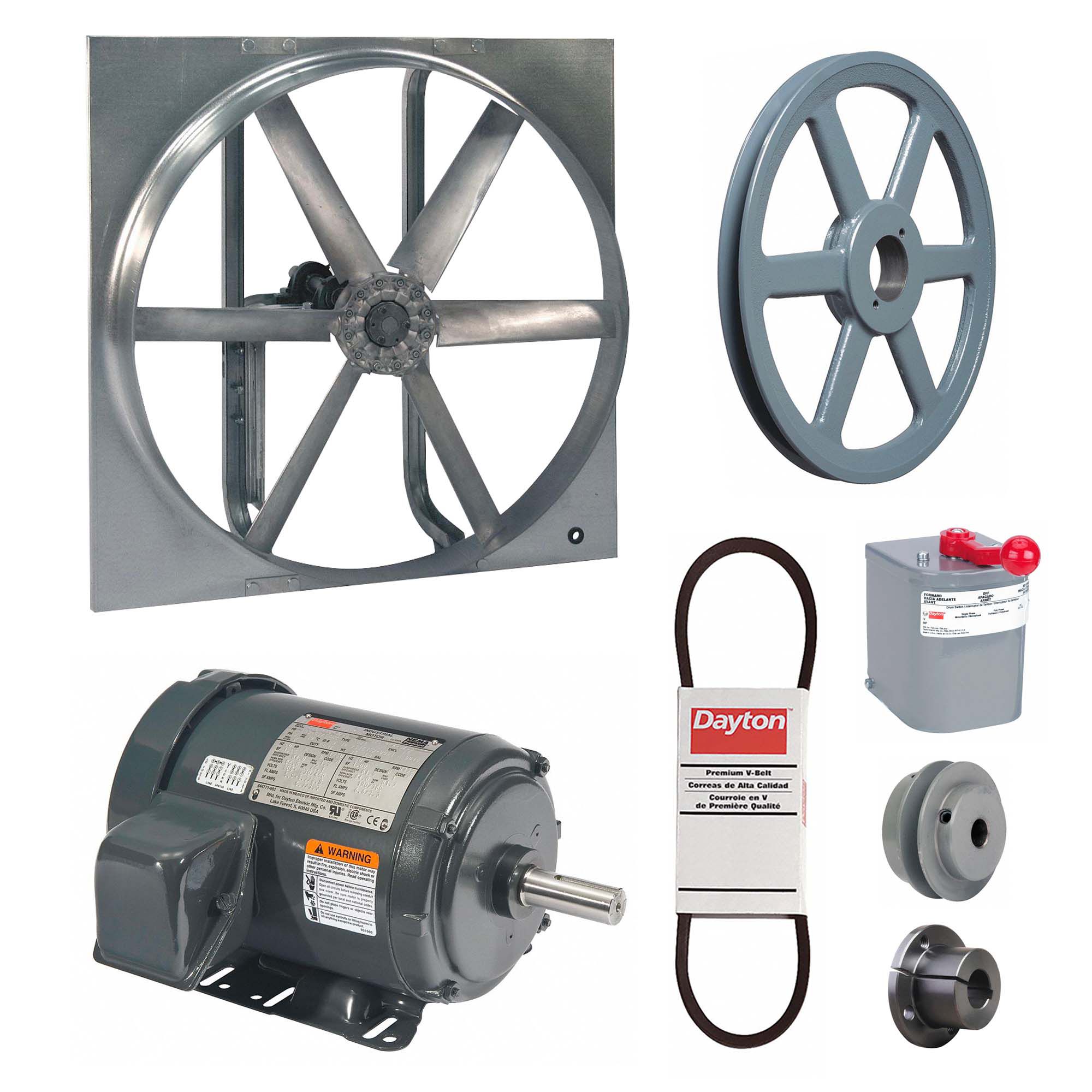 Exhaust/Supply Fan: Belt Drive, 36 in Blade, 2 hp, Totally Enclosed, 230/460V AC, 3 ph, Unassembled