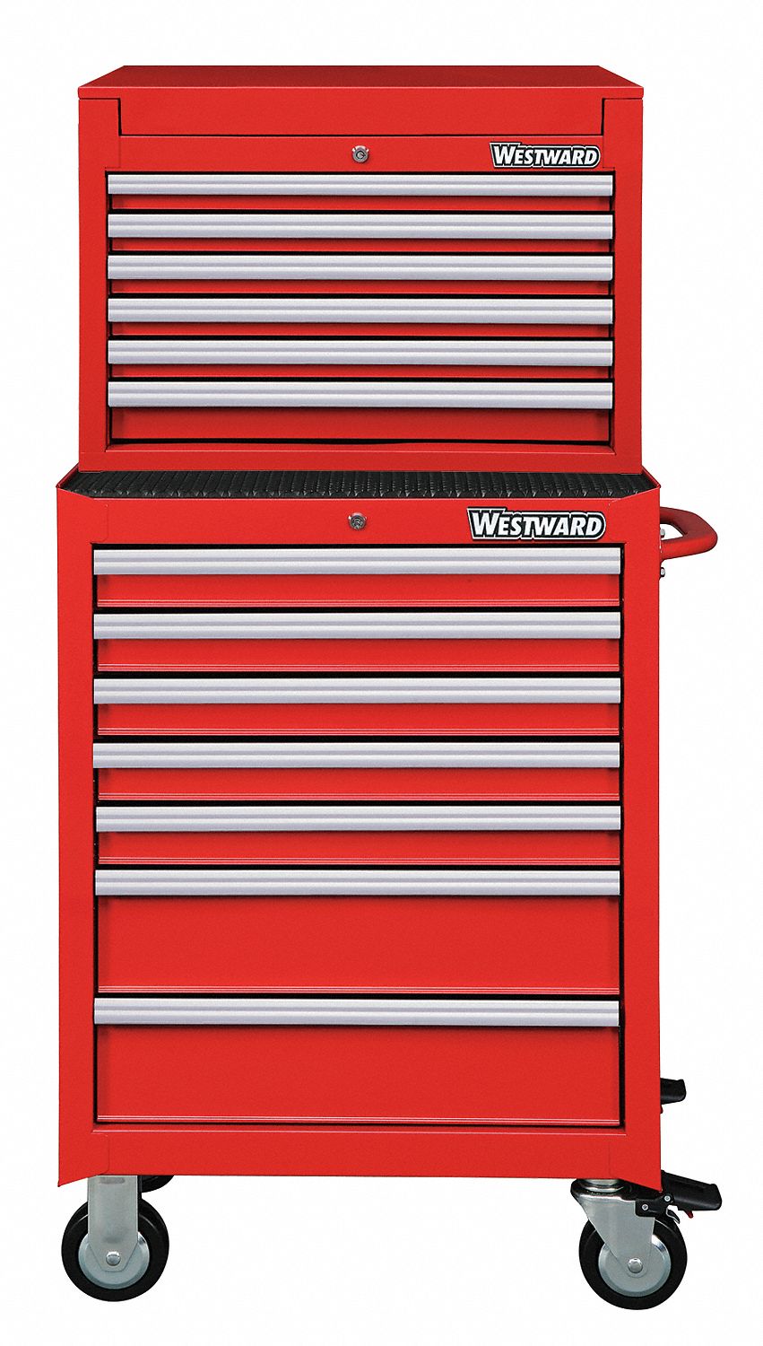 Tool Chest and Cabinet Combination: 13 Drawers, Light Duty, Keyed, Red / Powder Coated