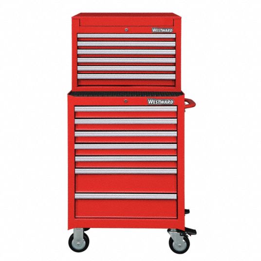 WESTWARD Tool Box: 20 in Overall Wd, 8 in Overall Dp, 9 in Overall Ht,  Padlockable, Red