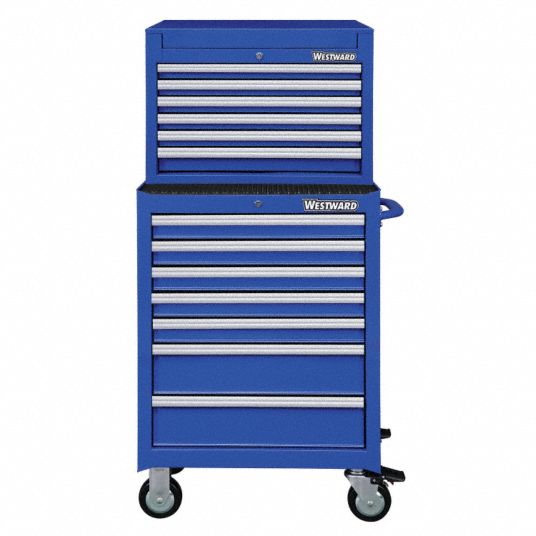 WESTWARD Tool Chest and Cabinet Combination: Powder Coated Blue, 26 3/4 in  W x 18 in D x 58 in H
