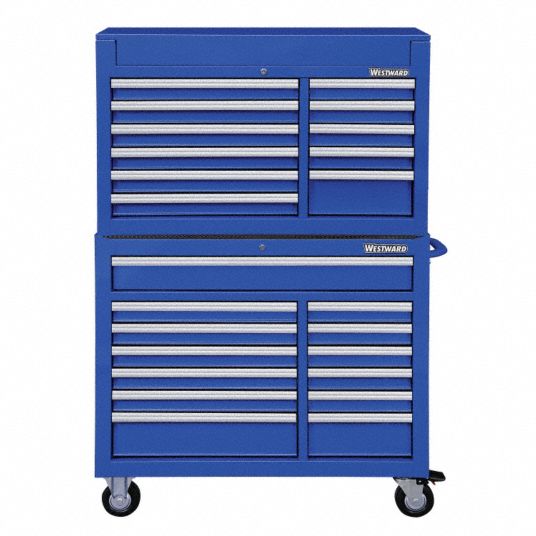 WESTWARD Tool Chest and Cabinet Combination: Powder Coated Blue, 42 in ...