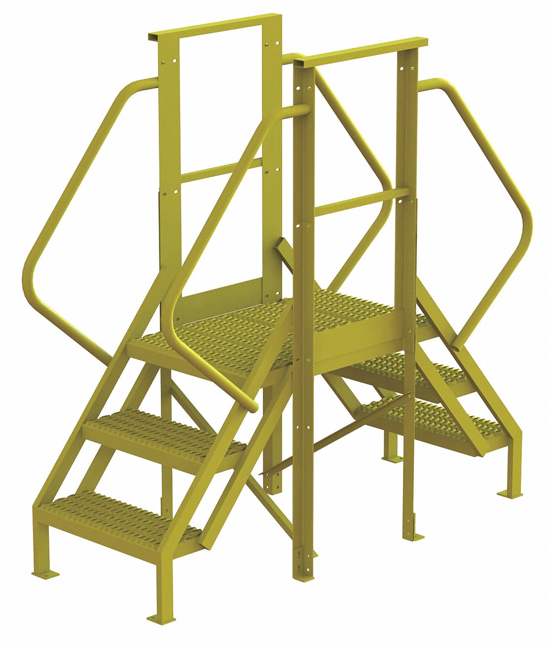 Crossover Bridge: 2.5 ft Platform Ht, Steel, 1, 000 lb Load Capacity, Serrated, 3 Steps