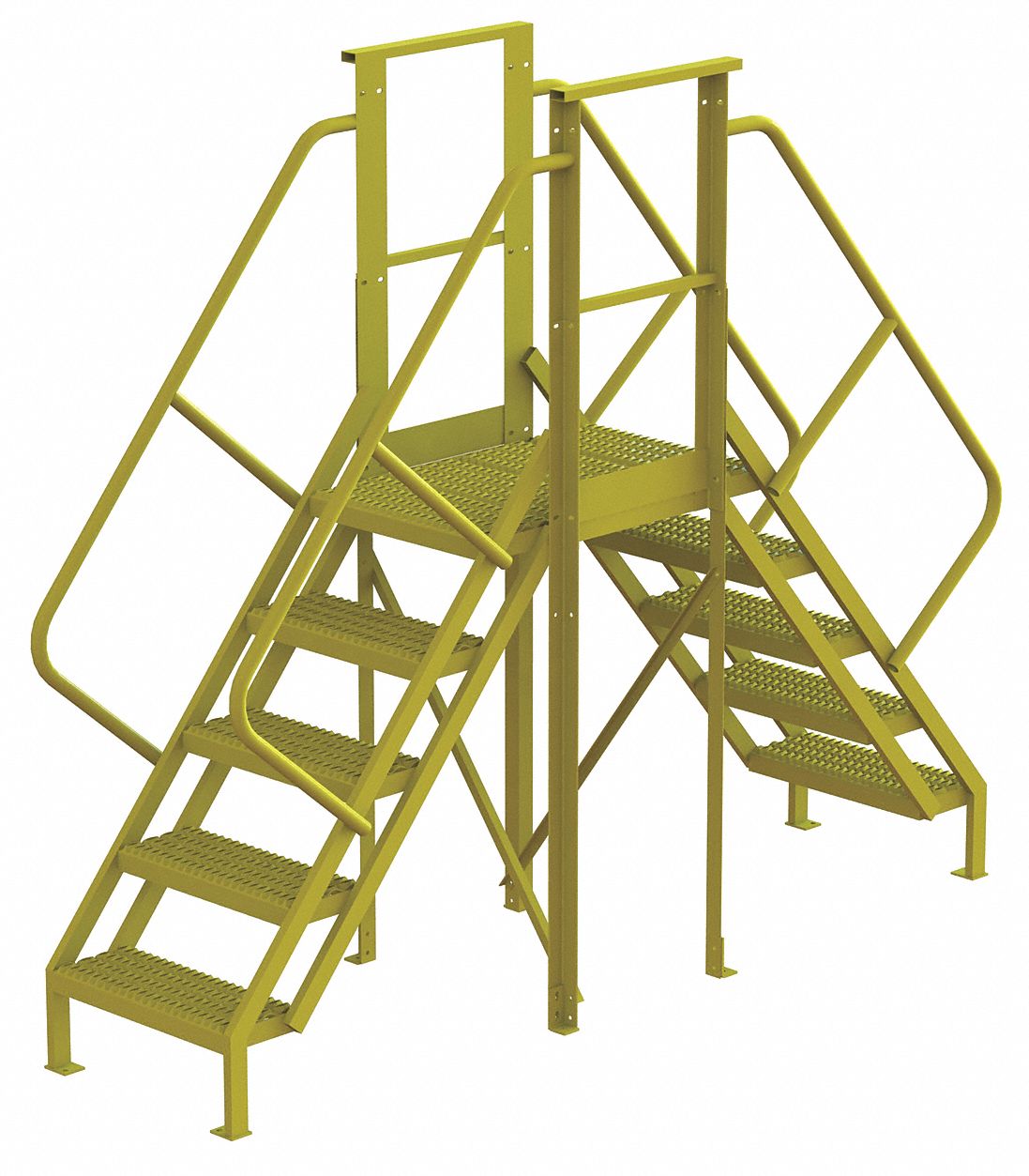 Crossover Bridge: 4.2 ft Platform Ht, Steel, 1, 000 lb Load Capacity, Serrated, 5 Steps