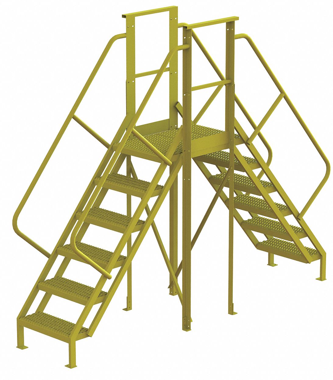 Crossover Bridge: 5 ft Platform Ht, Steel, 1, 000 lb Load Capacity, Serrated, 6 Steps, Steel