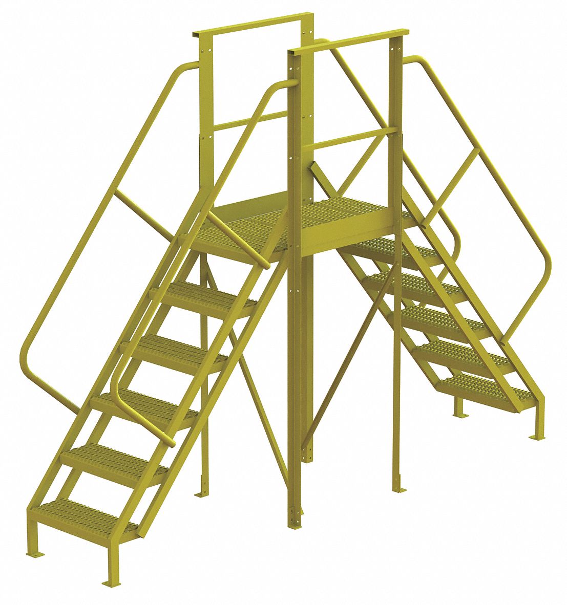 Crossover Bridge: 5 ft Platform Ht, Steel, 1, 000 lb Load Capacity, Serrated, 6 Steps, Steel