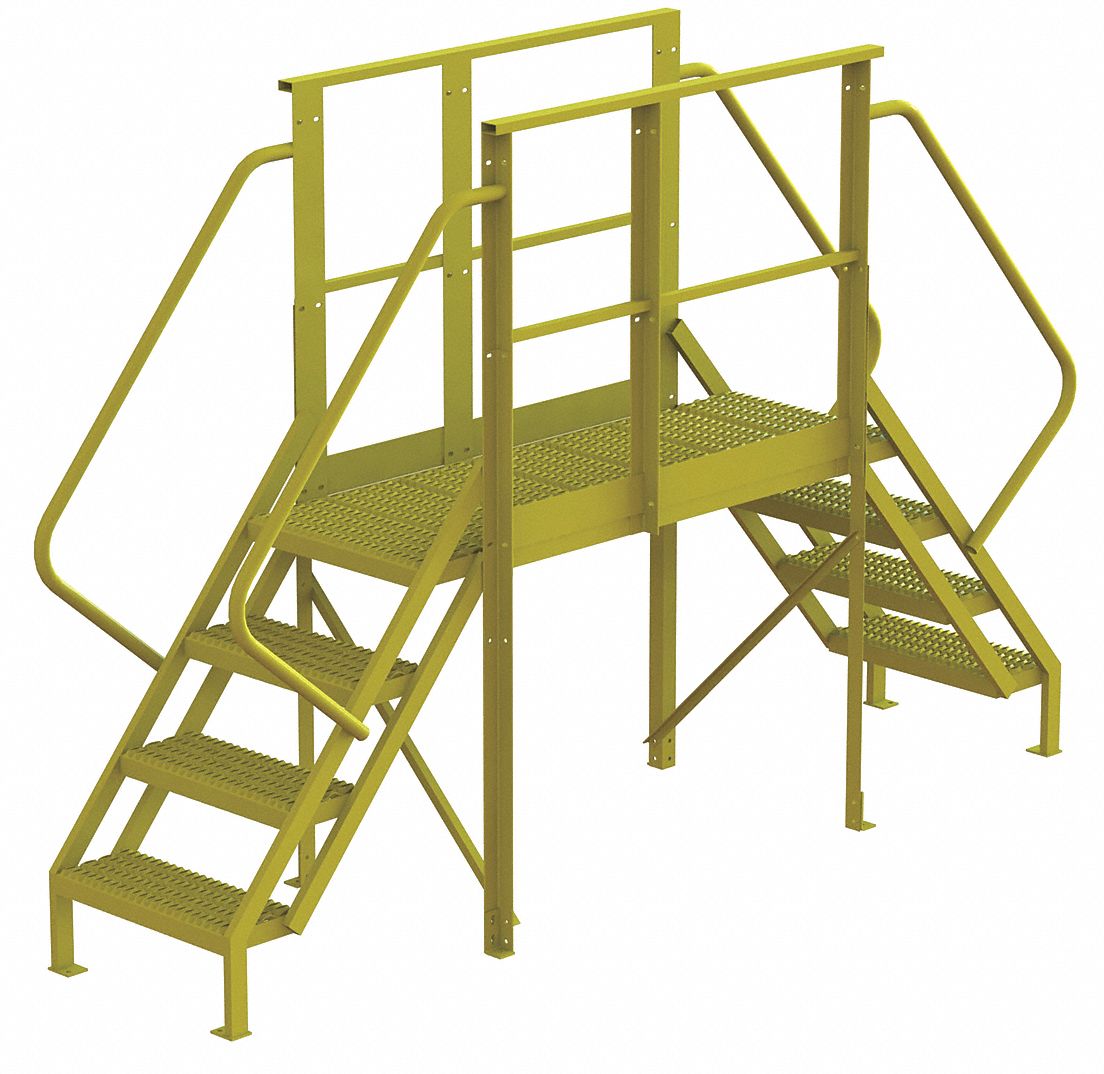 Crossover Bridge: 3.3 ft Platform Ht, Steel, 1, 000 lb Load Capacity, Perforated, 4 Steps