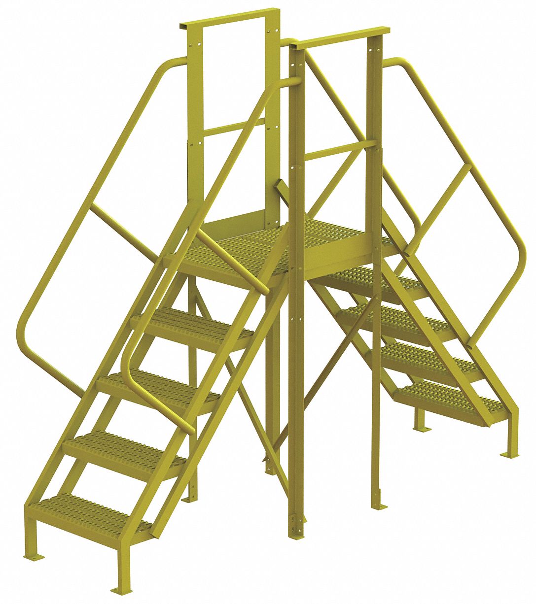 Crossover Bridge: 4.2 ft Platform Ht, Steel, 1, 000 lb Load Capacity, Perforated, 5 Steps