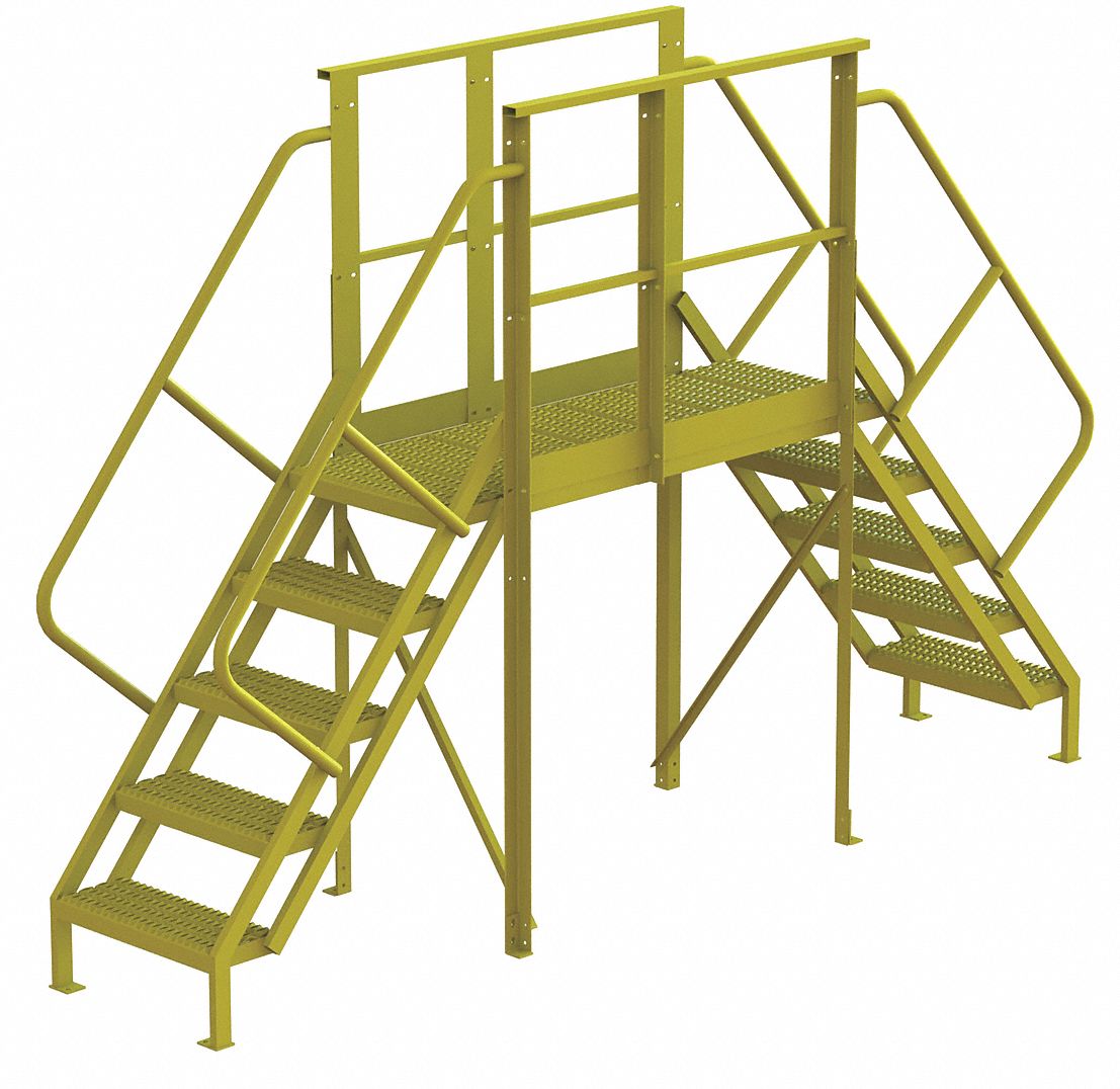 Crossover Bridge: 4.2 ft Platform Ht, Steel, 1, 000 lb Load Capacity, Perforated, 5 Steps