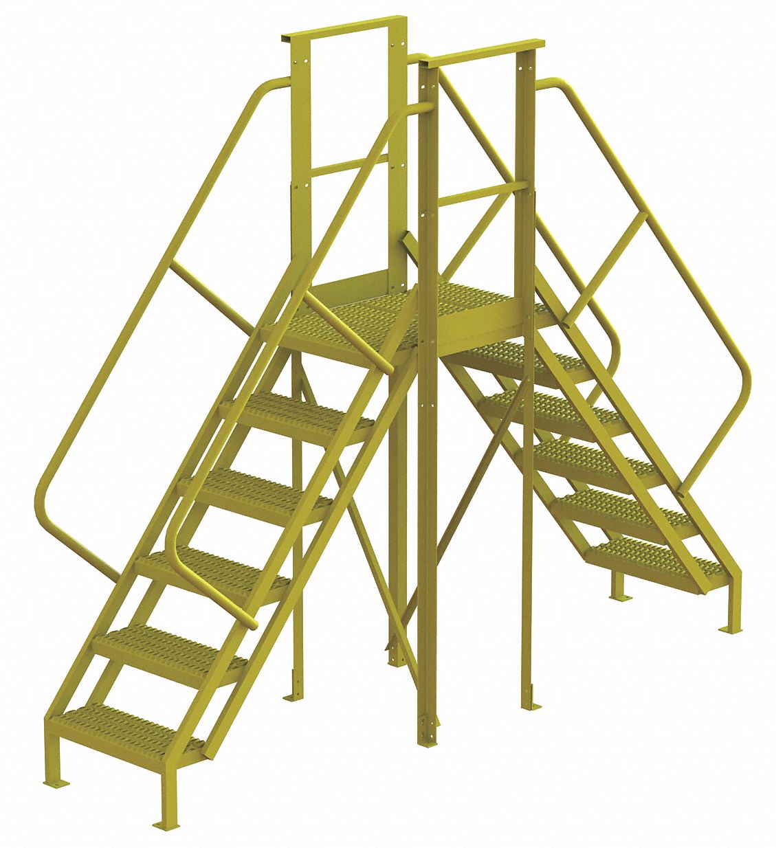 Crossover Bridge: 5 ft Platform Ht, Steel, 1, 000 lb Load Capacity, Perforated, 6 Steps