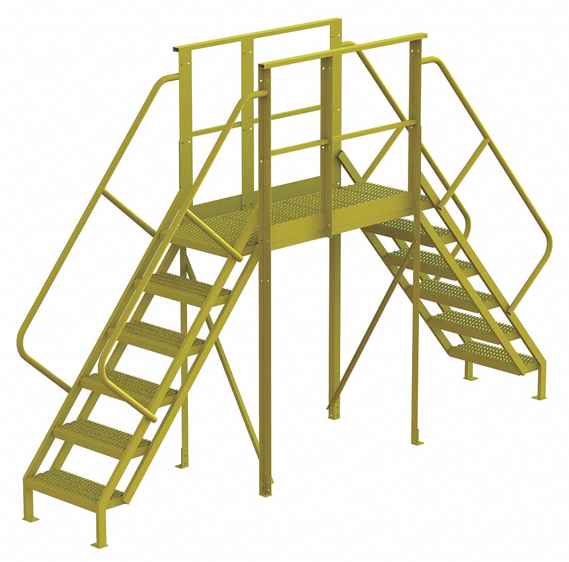 Crossover Bridge: 5 ft Platform Ht, Steel, 1, 000 lb Load Capacity, Perforated, 6 Steps