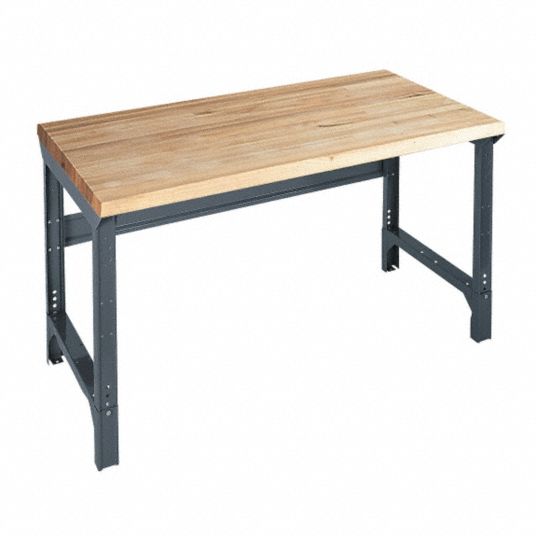GRAINGER APPROVED Bolted Workbench, Butcher Block, 30 in Depth, 303/4 in to 343/4 in Height