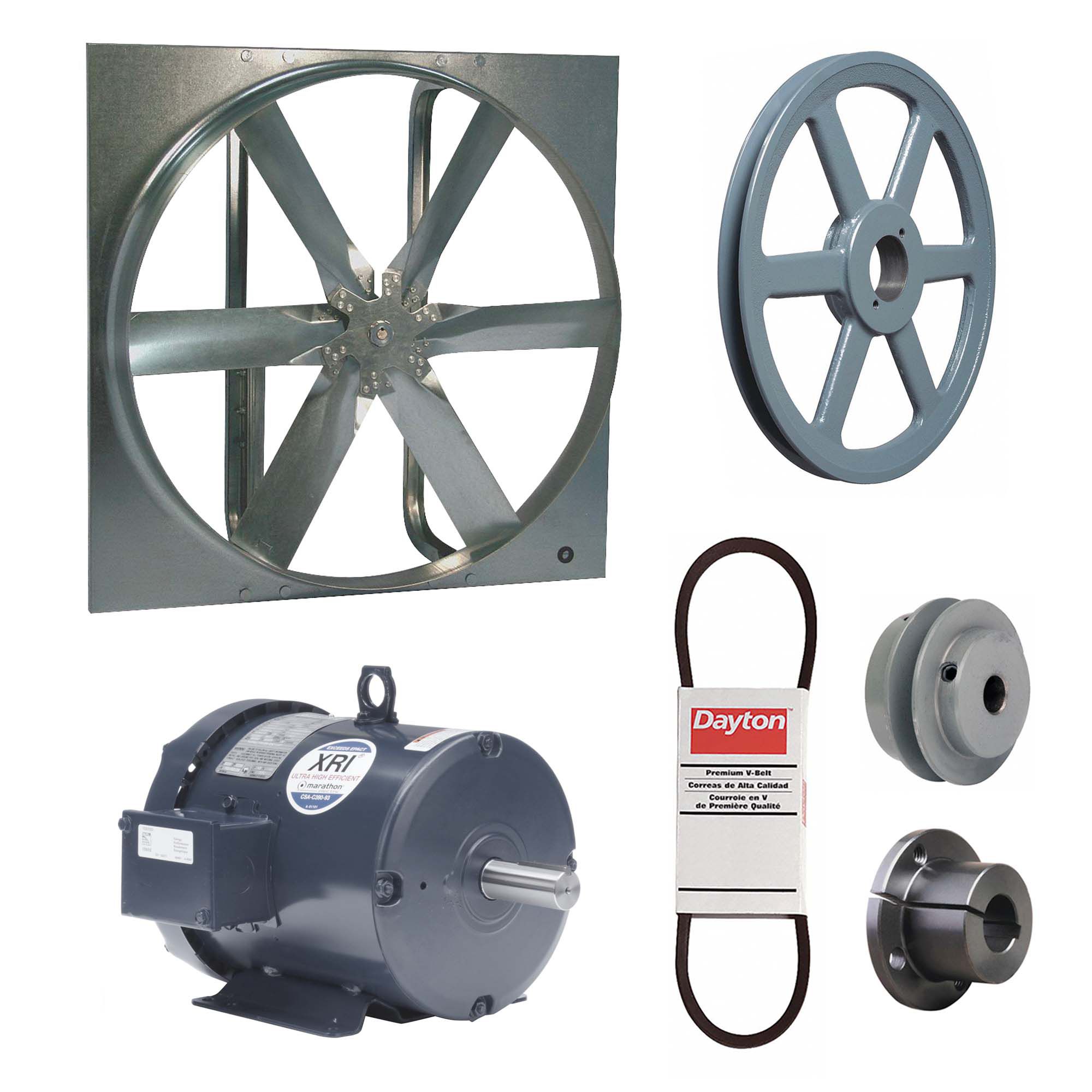 Exhaust Fan with Drive Package: Belt Drive, 48 in Blade, 3 hp, 31, 442 cfm, 230/460V AC, 3 ph