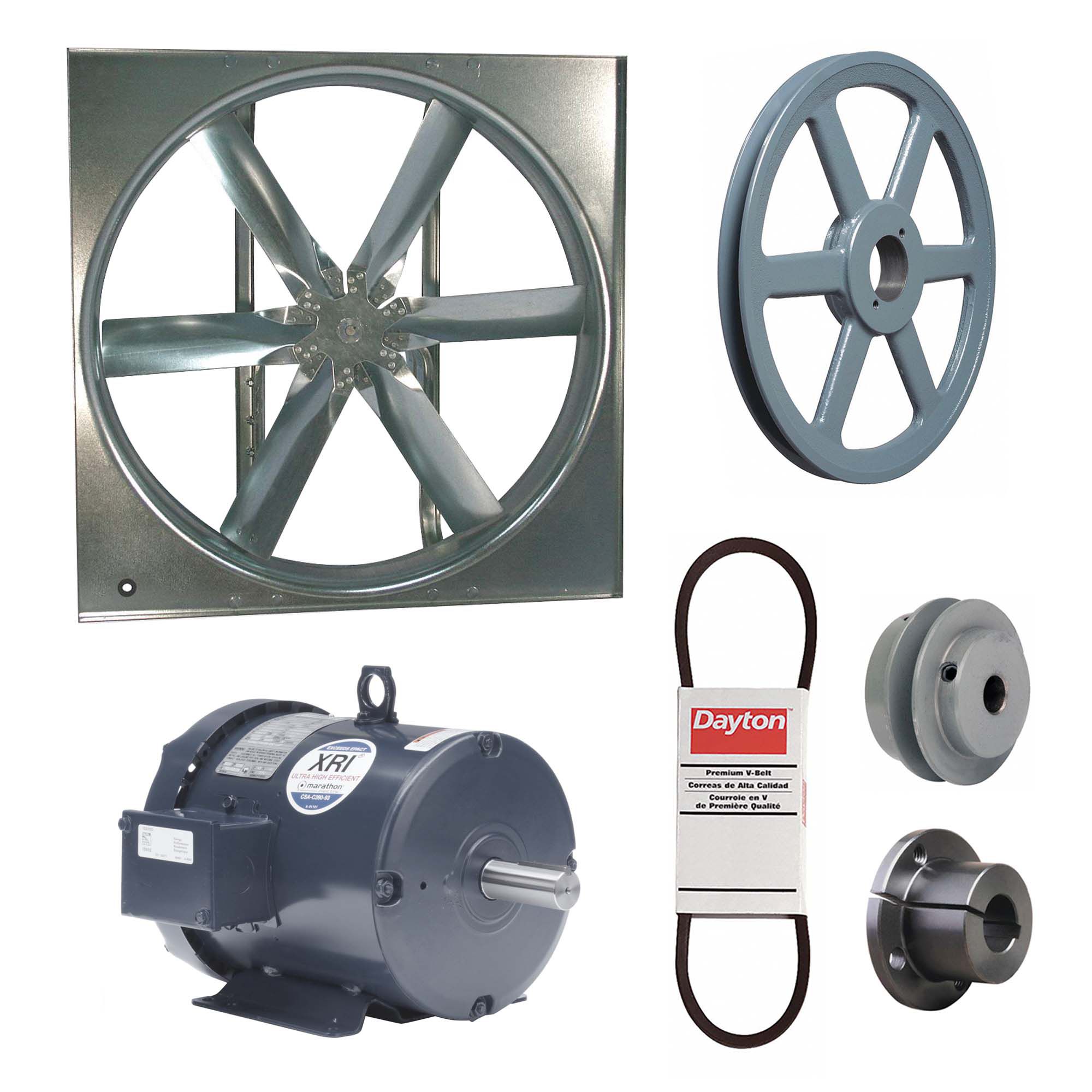 Supply Fan w/Drive Package: Belt Drive, 48 in Blade, Totally Enclosed, 31, 442 cfm, 3 ph, 3 hp