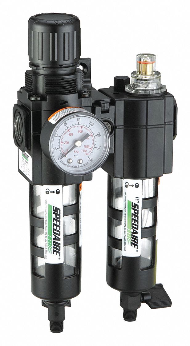 Filter/Regulator/Lubricator: 1/4 in NPT, 51 cfm, 150 psi Max Op Pressure, 40 micron