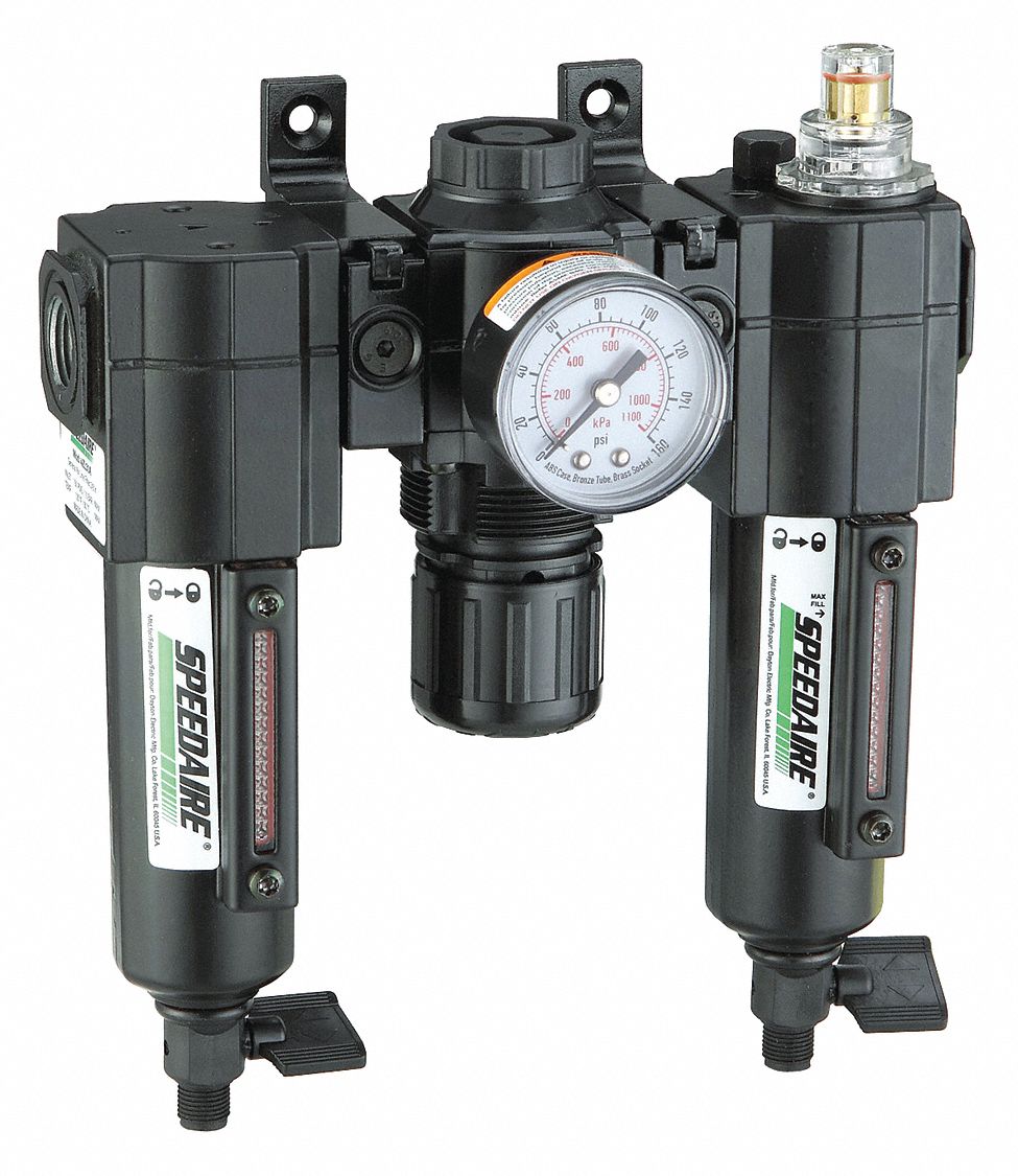 Filter/Regulator/Lubricator: 1/4 in NPT, 51 cfm, 250 psi Max Op Pressure, 5 micron