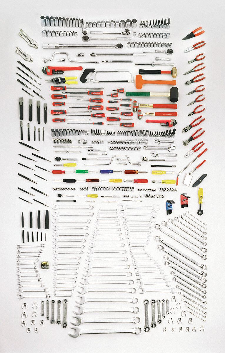 Master Tool Set: 497 Total Pcs, Metric/SAE, 1/4 in/3/8 in/1/2 in Socket Drive Size