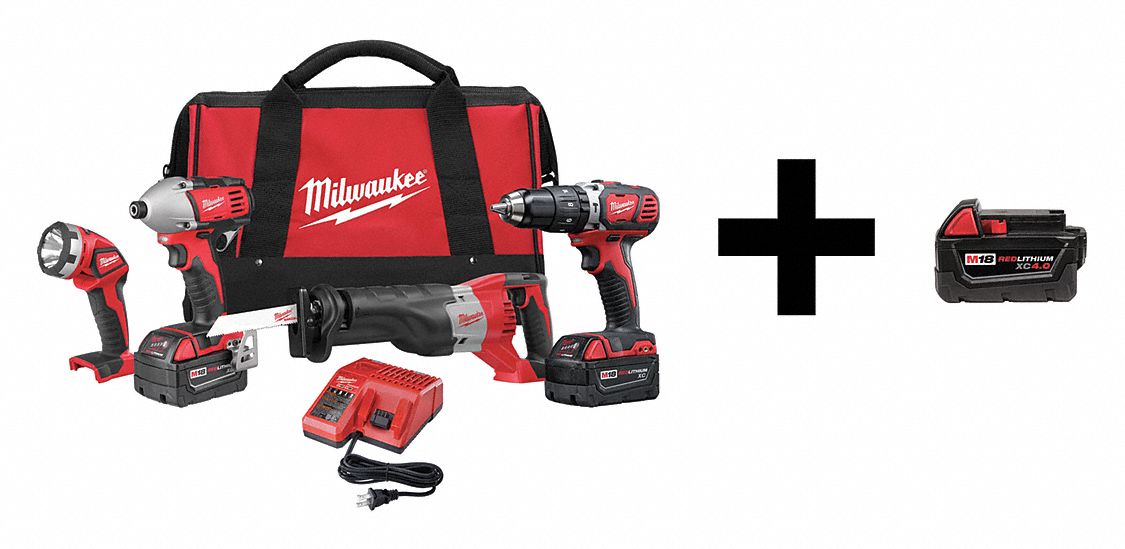 Cordless Combo Kit, 18.0 V, 4 Tools, 3 Batt