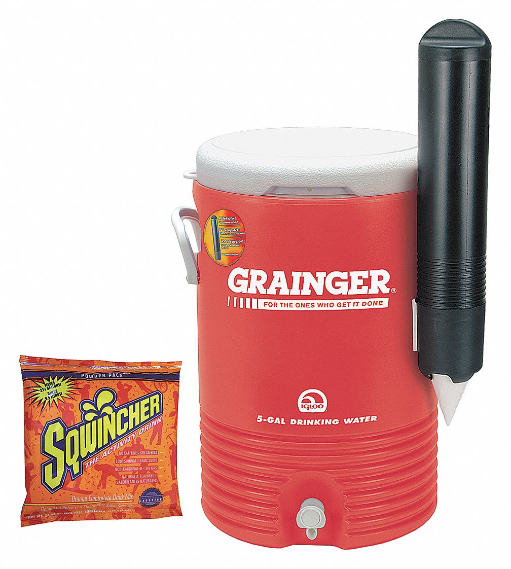 GRAINGER APPROVED Plastic, 5.0 gal, Beverage Dispenser, Red 7DJ26
