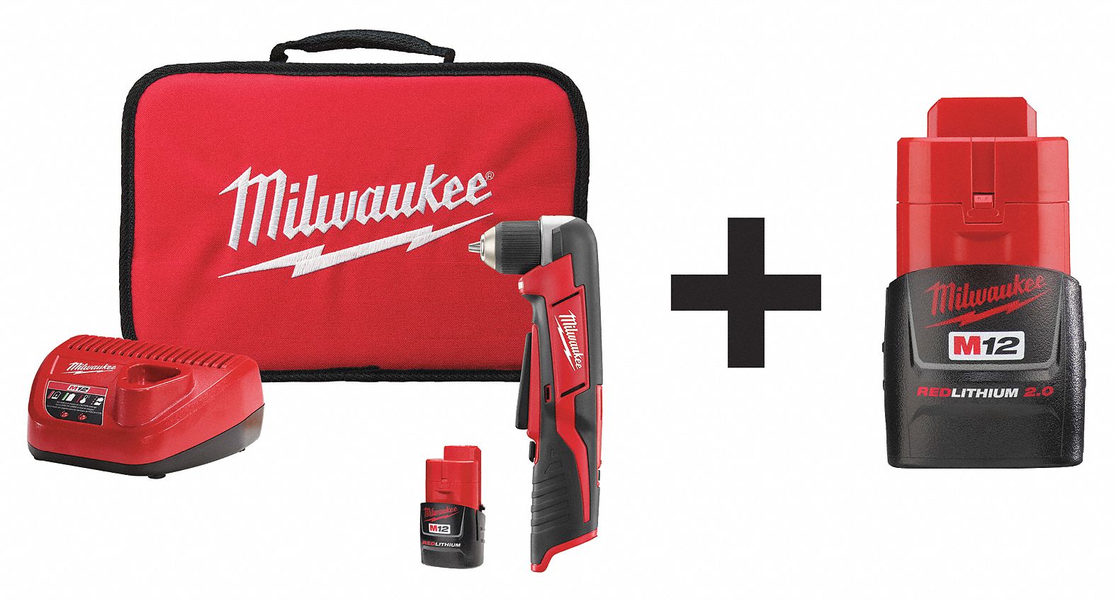 MILWAUKEE Cordless Right Angle Drill Kit, 12.0V 7DX62241521 4811