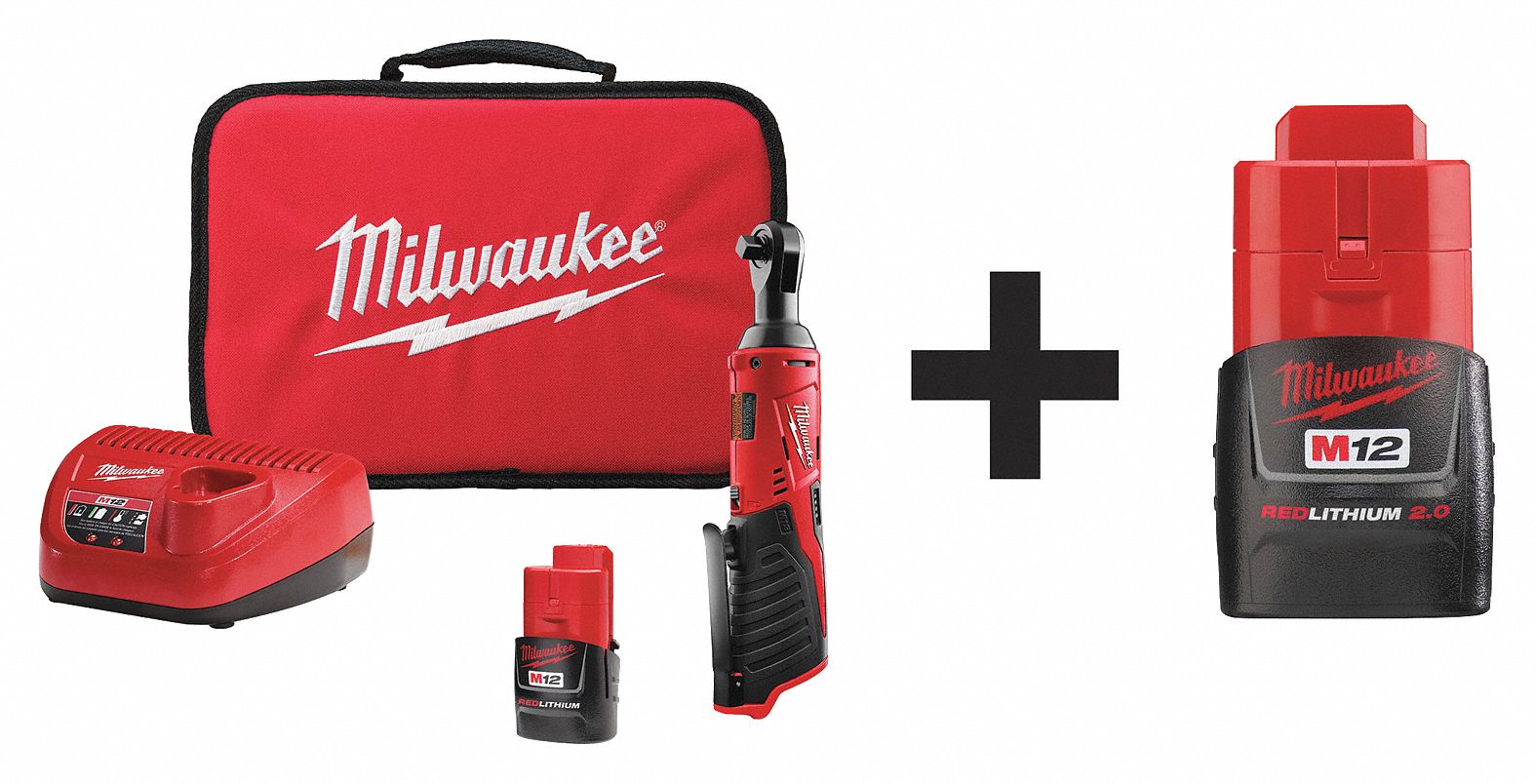 MILWAUKEE, (1) 1.5 Ah/(1) 2.0 Ah, 12V DC, Cordless Ratchet Kit