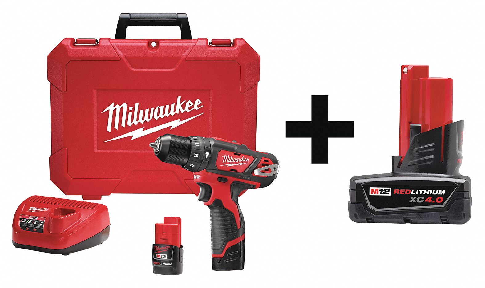 MILWAUKEE, 12V, Cordless Hammer Drill/Driver Kit 7DY98