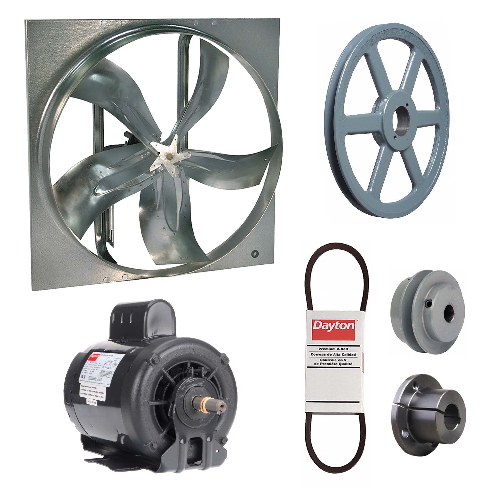 Exhaust Fan with Drive Package: Belt Drive, 30 in Blade, 3/4 hp, 11, 169 cfm, 115/230V AC, 1 ph