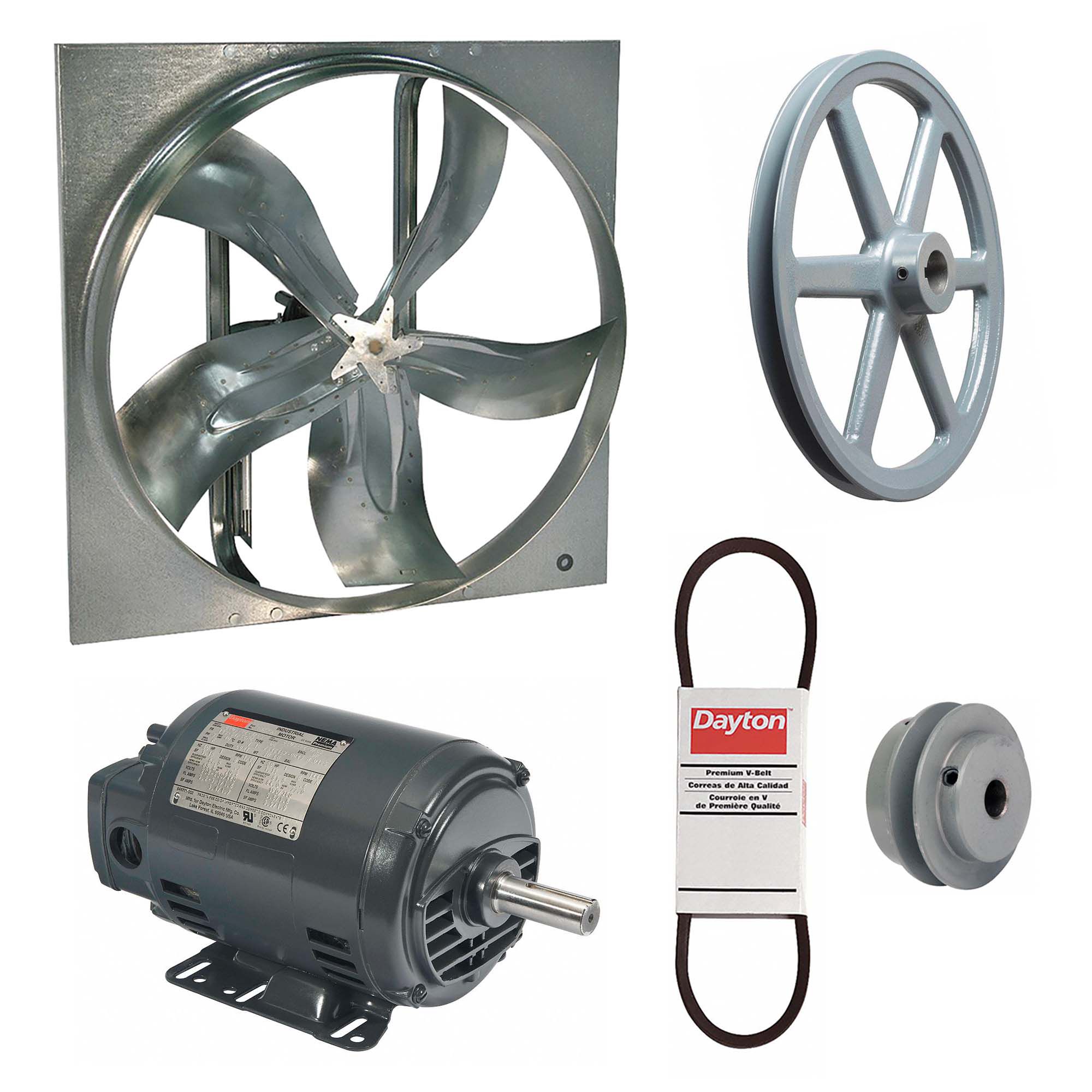 Exhaust Fan with Drive Package: Belt Drive, 36 in Blade, 2 hp, 19, 733 cfm, 230/460V AC, 3 ph