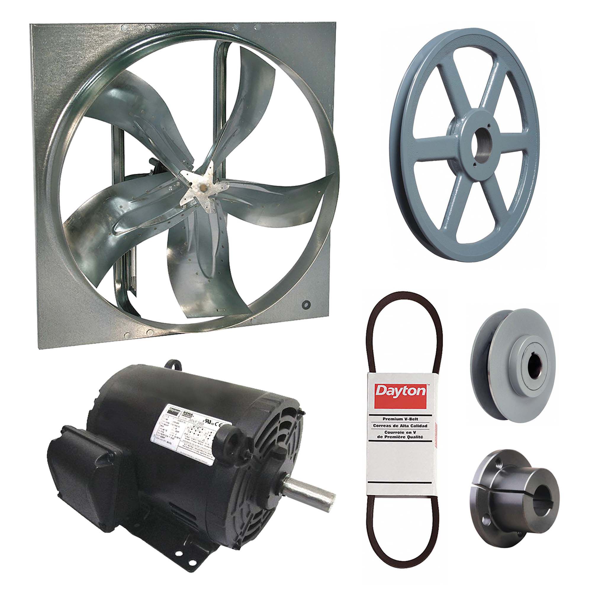 Exhaust Fan with Drive Package: Belt Drive, 42 in Blade, 5 hp, 33, 227 cfm, 230/460V AC, 3 ph