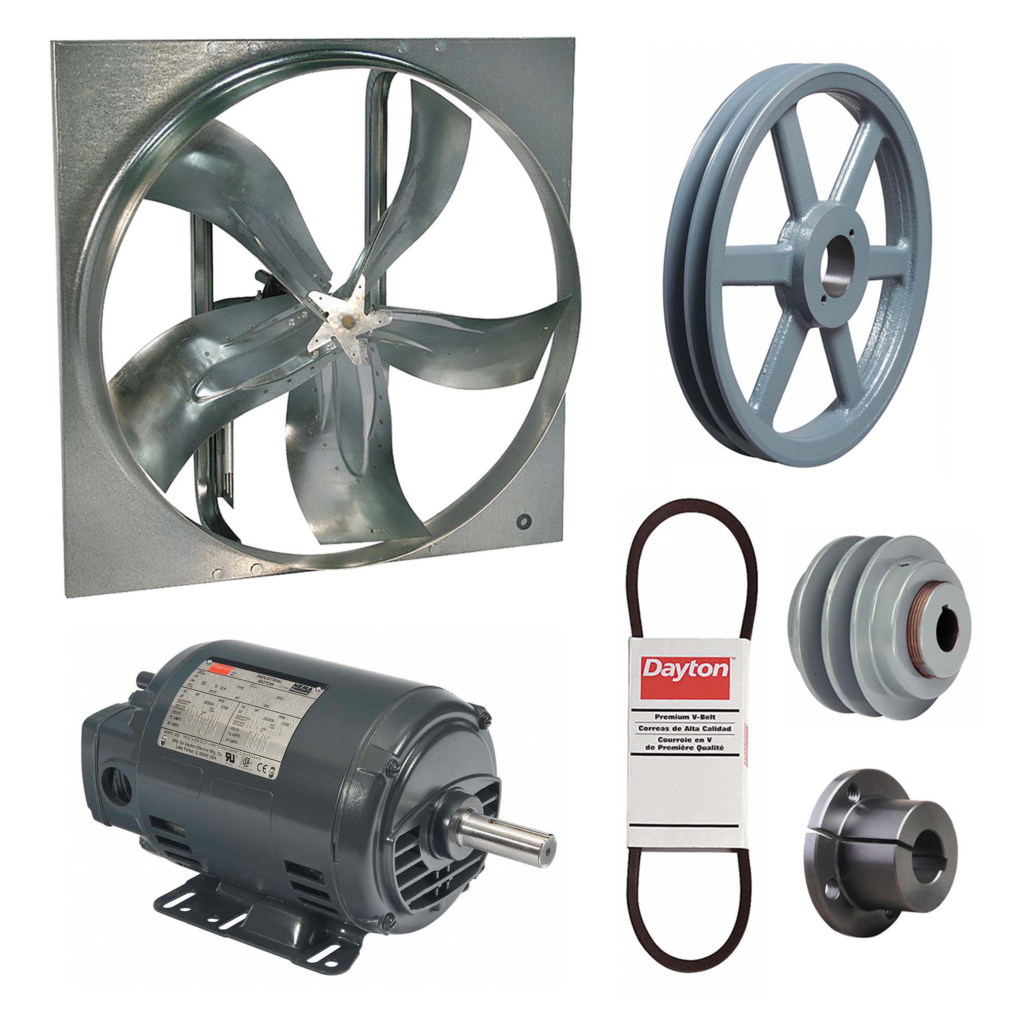 Exhaust Fan with Drive Package: Belt Drive, 54 in Blade, 2 hp, 32, 589 cfm, 230/460V AC, 3 ph