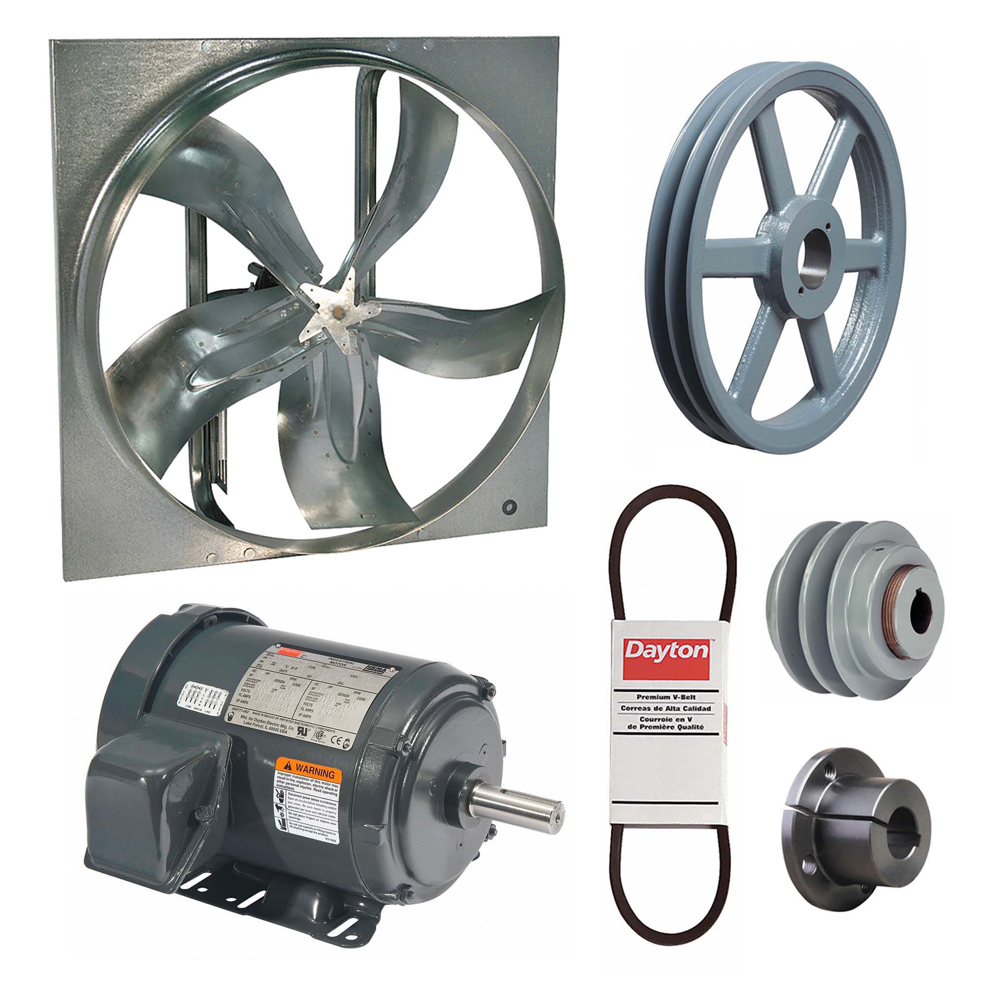 Exhaust Fan with Drive Package: Belt Drive, 54 in Blade, 2 hp, 32, 589 cfm, 230/460V AC, 3 ph