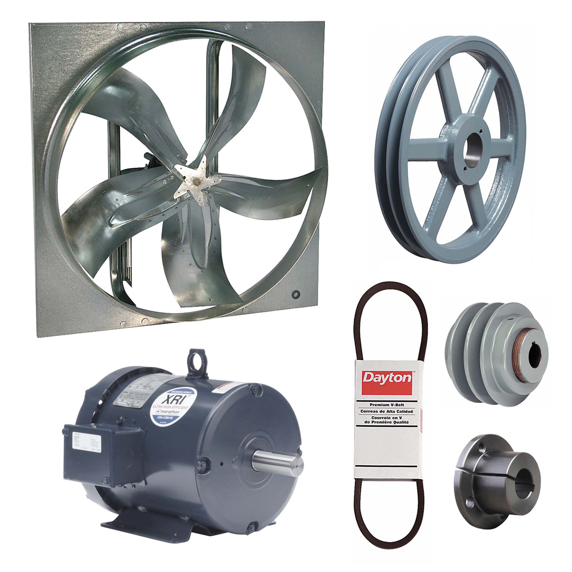 Exhaust Fan with Drive Package: Belt Drive, 54 in Blade, 3 hp, 37, 683 cfm, 230/460V AC, 3 ph