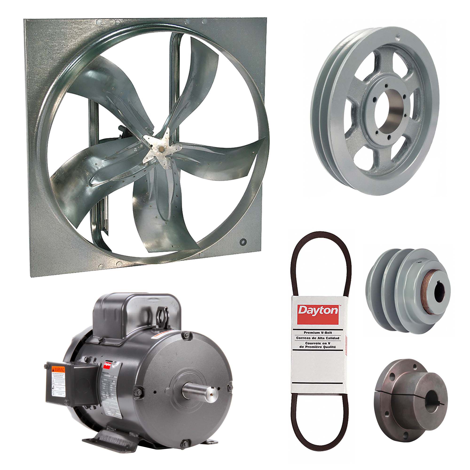 Exhaust Fan with Drive Package: Belt Drive, 60 in Blade, 3 hp, 44, 302 cfm, 115/230V AC, 1 ph