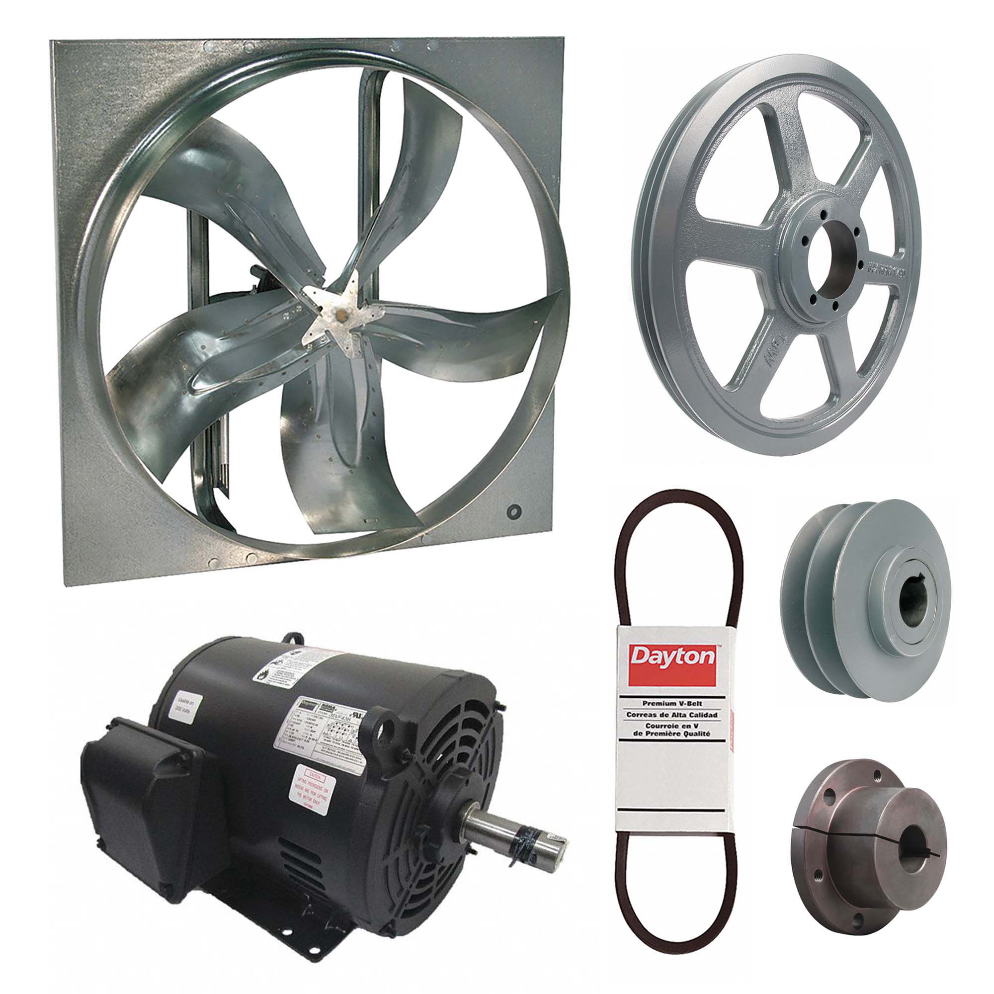 Exhaust Fan with Drive Package: Belt Drive, 60 in Blade, 10 hp, 66, 186 cfm, 230/460V AC, 3 ph