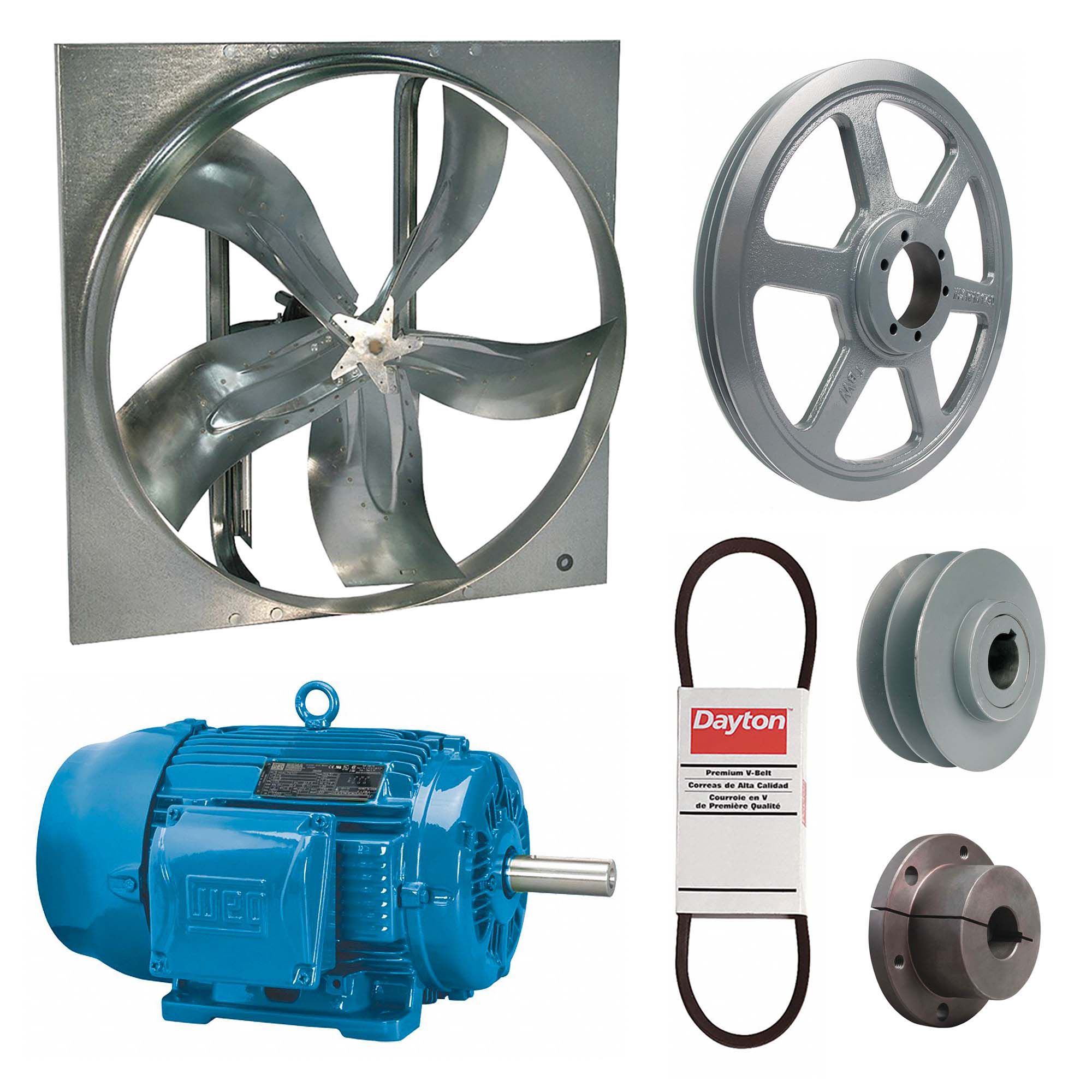Exhaust Fan with Drive Package: Belt Drive, 60 in Blade, 7 1/2 hp, 60, 048 cfm, 230/460V AC, 3 ph