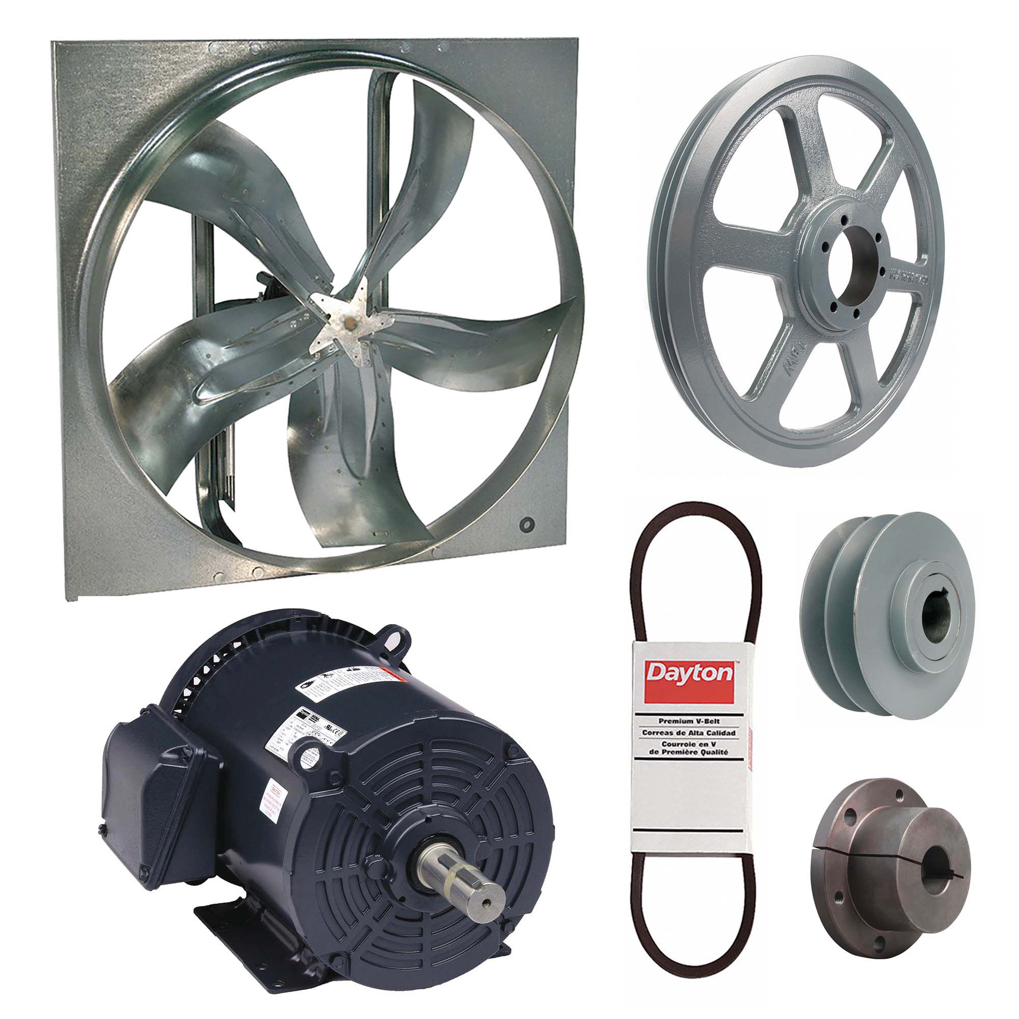 Exhaust Fan with Drive Package: Belt Drive, 60 in Blade, 10 hp, 66, 186 cfm, 230/460V AC, 3 ph