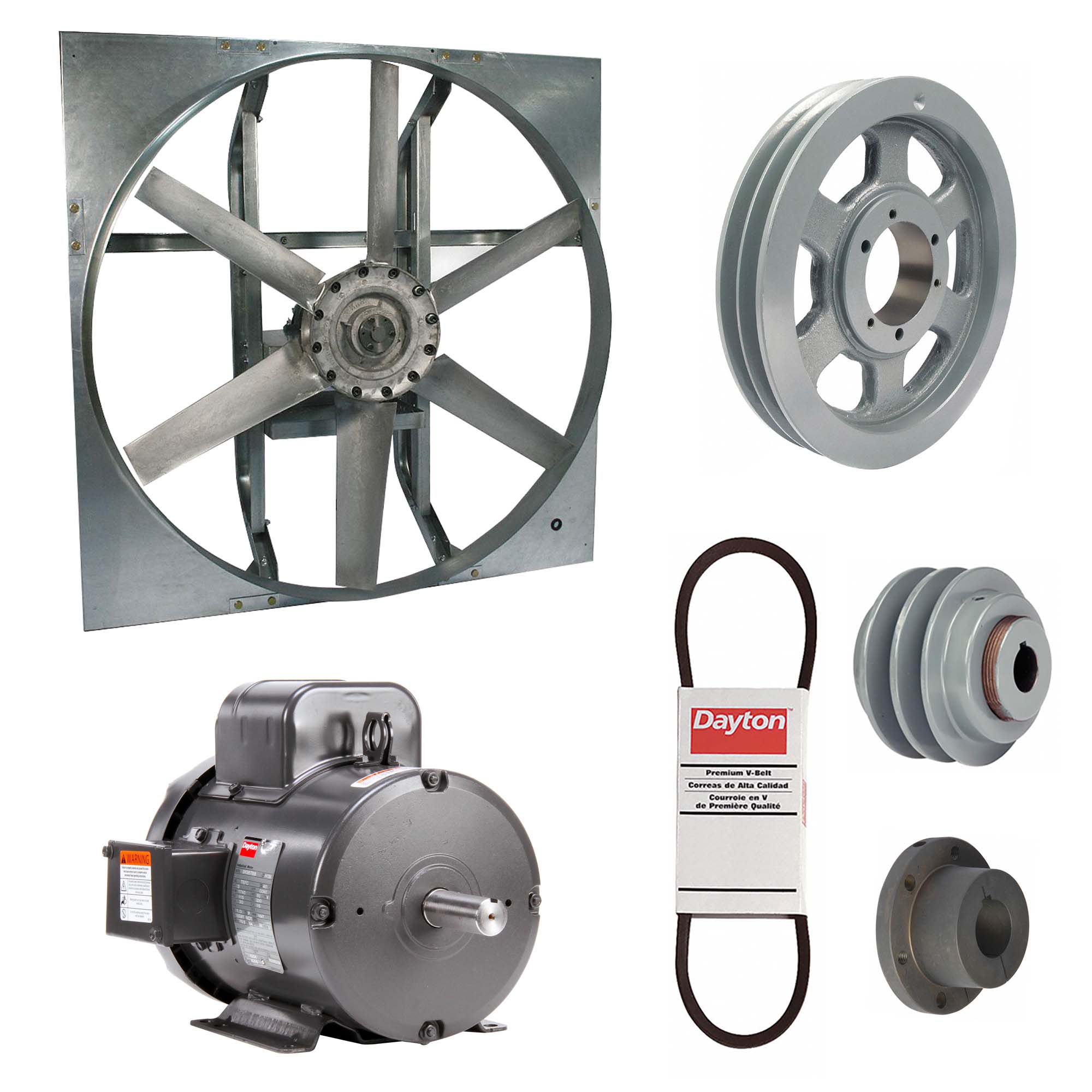 Exhaust Fan with Drive Package: Belt Drive, 54 in Blade, 3 hp, 33, 602 cfm, 115/230V AC, 1 ph