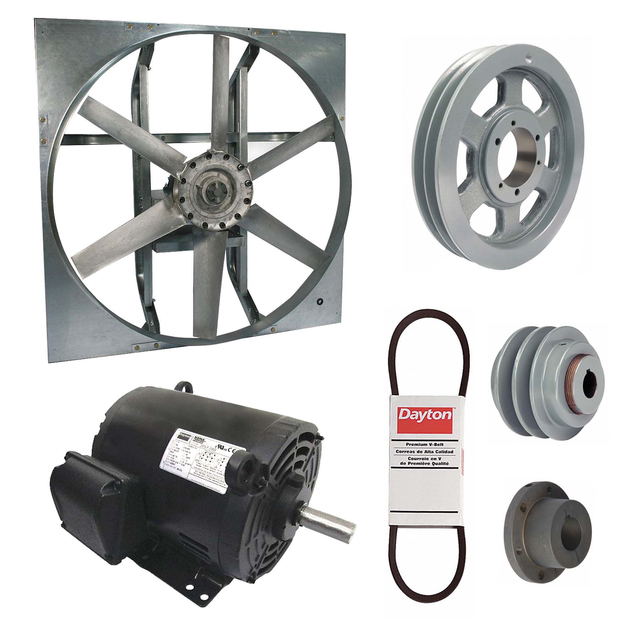 Exhaust Fan with Drive Package: Belt Drive, 54 in Blade, 5 hp, 39, 833 cfm, 230/460V AC, 3 ph