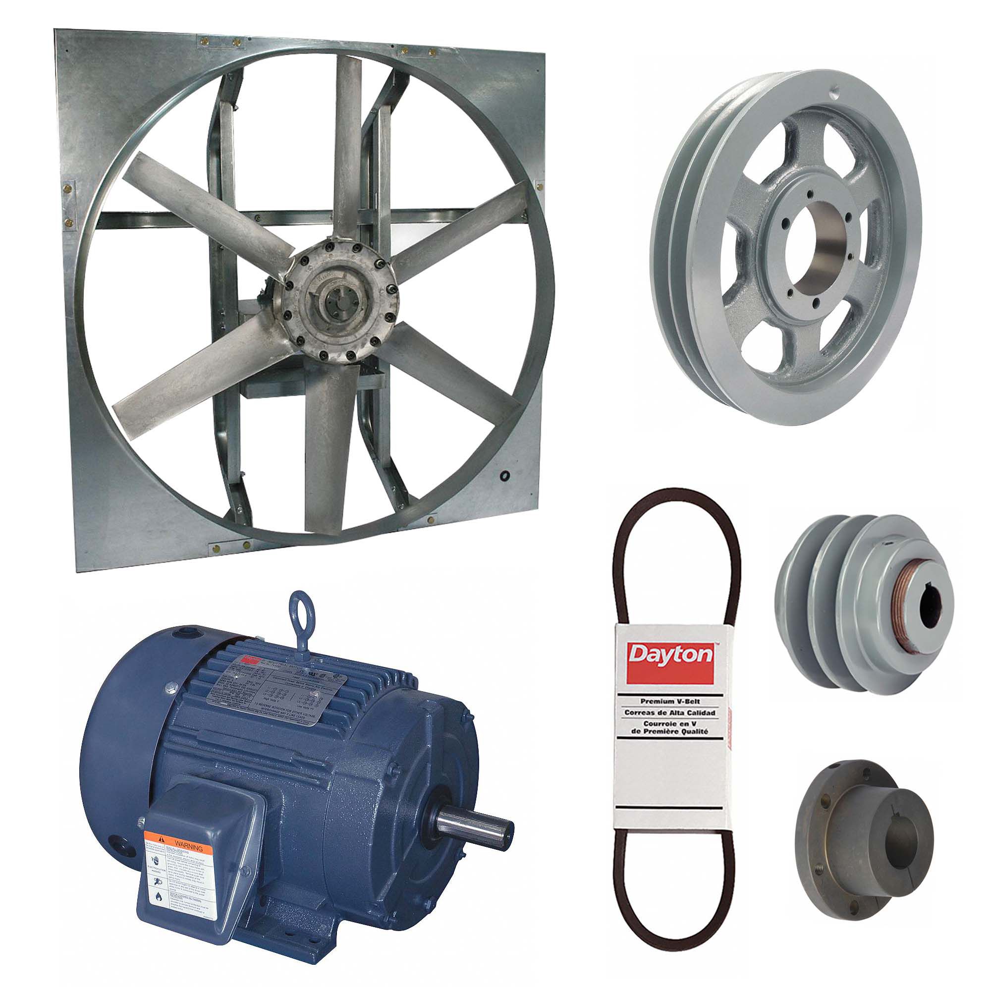 Exhaust Fan with Drive Package: Belt Drive, 54 in Blade, 3 hp, 33, 602 cfm, 230/460V AC, 3 ph