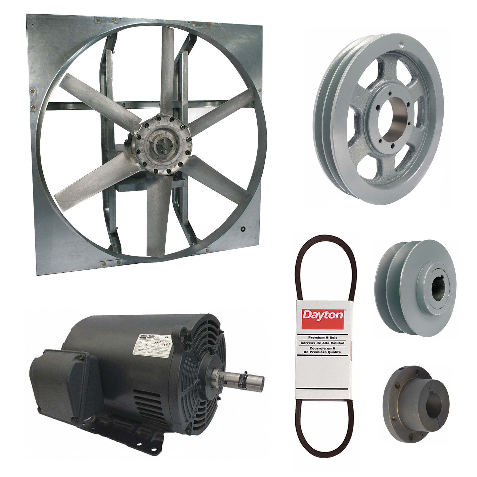 Exhaust Fan with Drive Package: Belt Drive, 60 in Blade, 15 hp, 69, 692 cfm, 230/460V AC, 3 ph