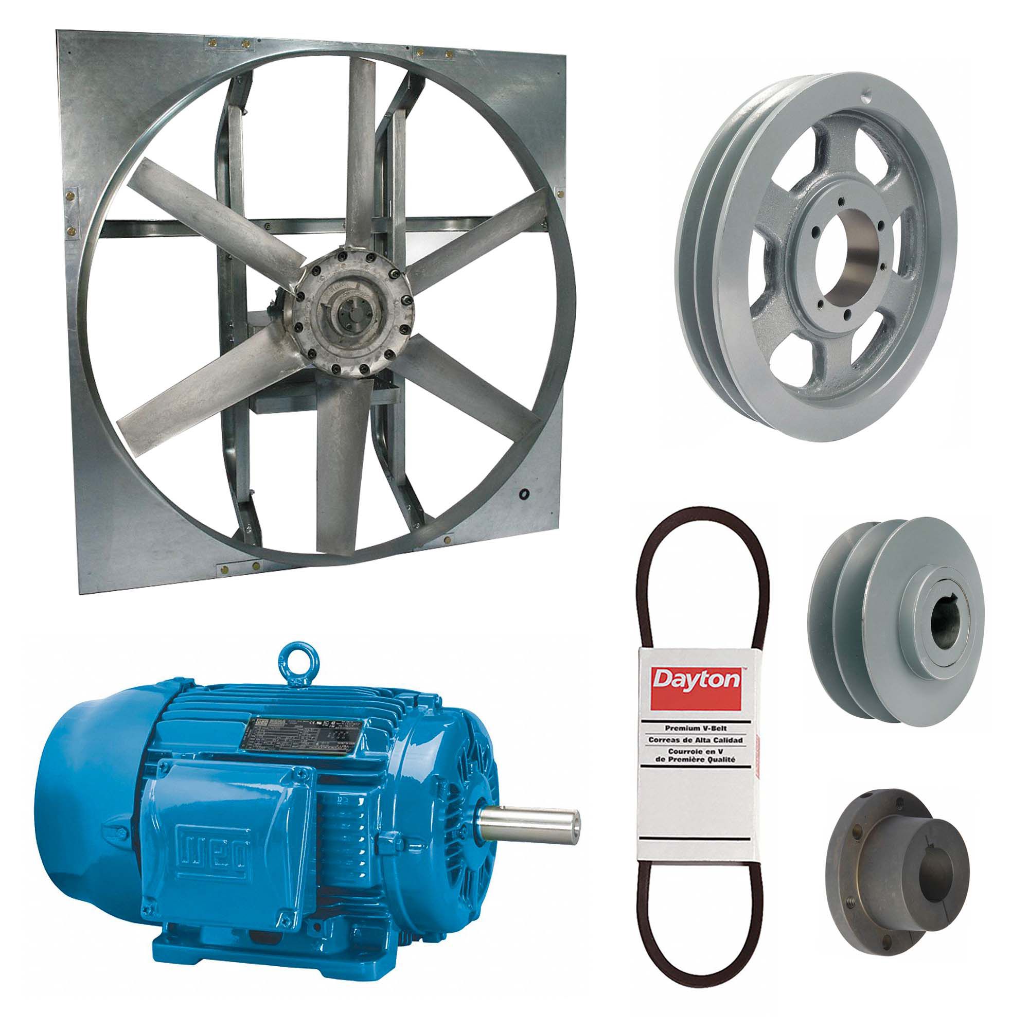 Exhaust Fan with Drive Package: Belt Drive, 60 in Blade, 15 hp, 69, 692 cfm, 230/460V AC, 3 ph