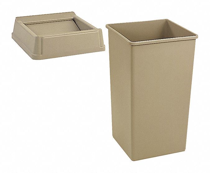 Trash Can, Square, Beige, 35 gal.