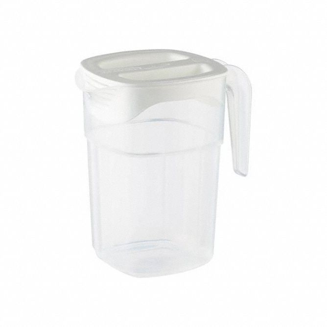 Pitcher: 48 oz Capacity, White, Plastic, NSF Certified